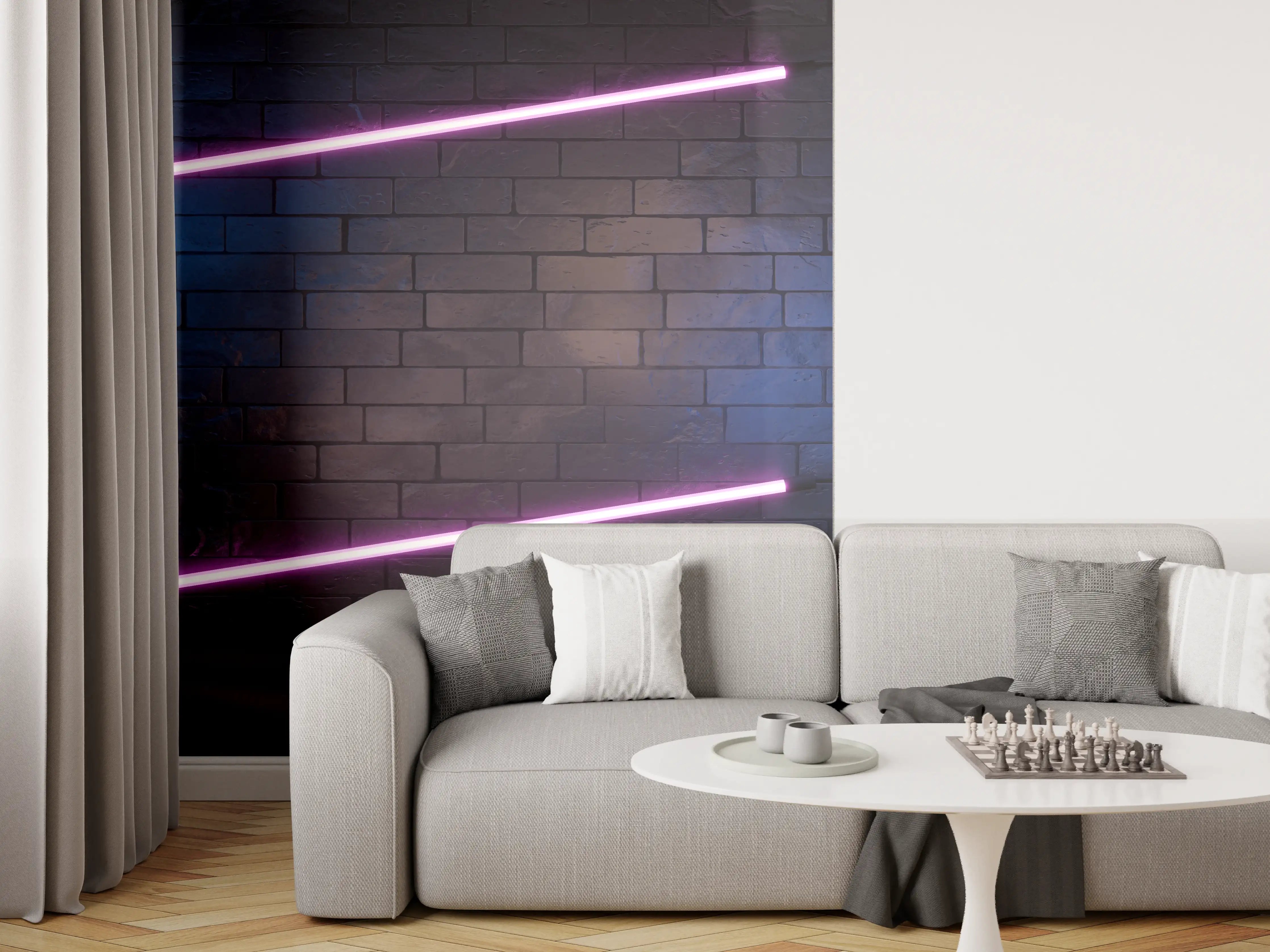 Wandverkleidung Wohnzimmer - Stilvoller moderner lila Neonlichtrahmen