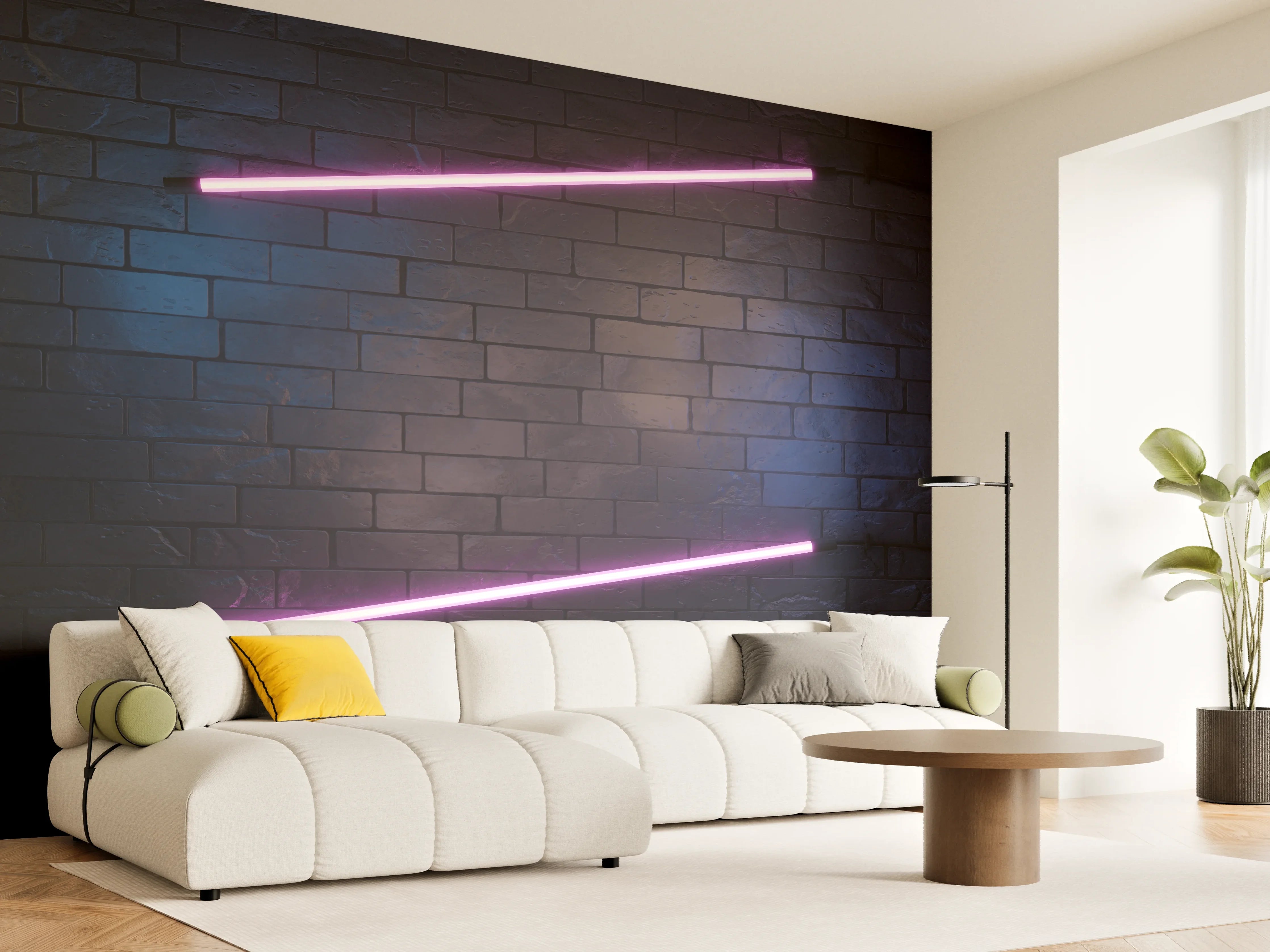 Wandverkleidung Wohnzimmer - Stilvoller moderner lila Neonlichtrahmen