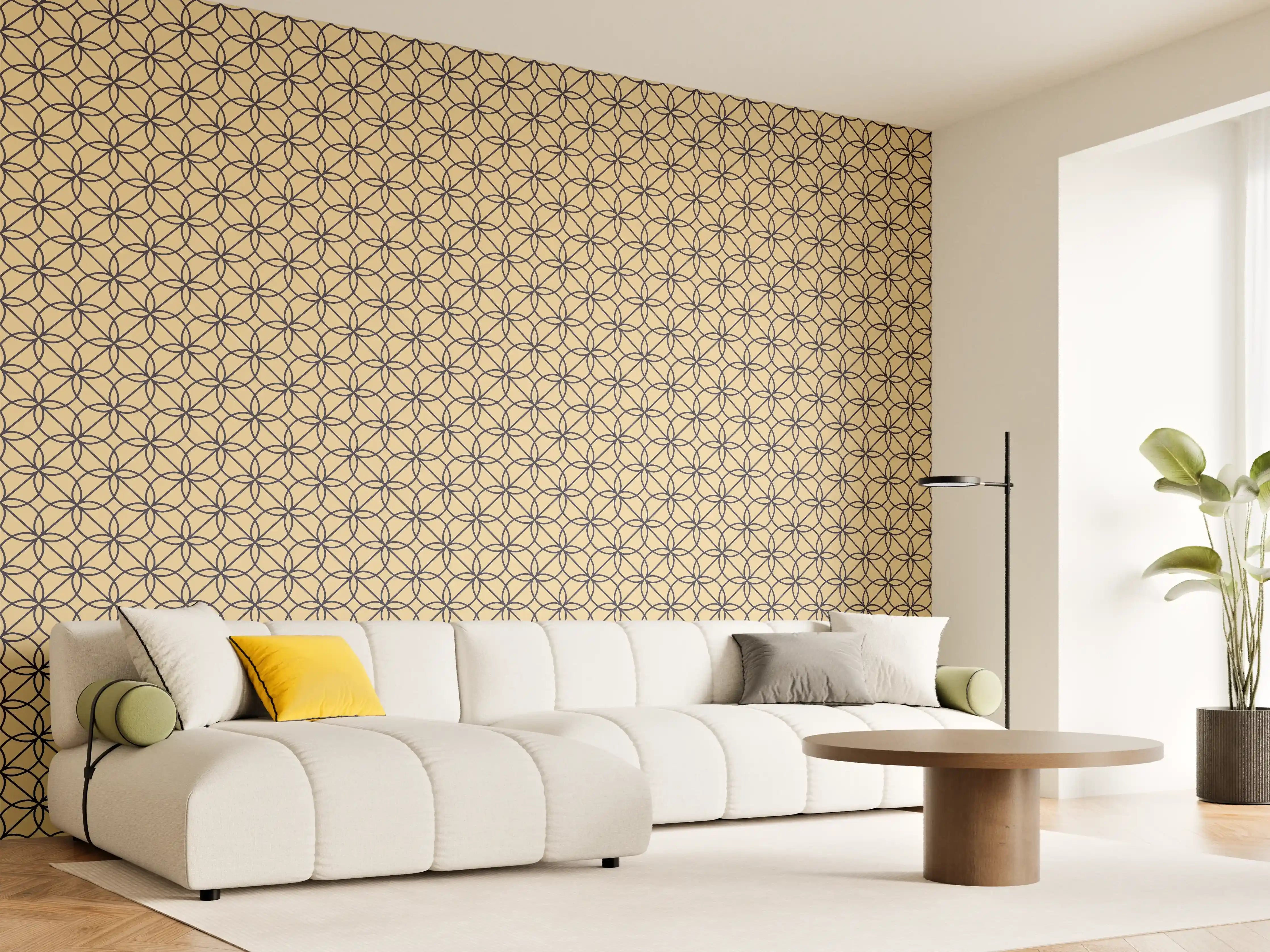 Wandverkleidung Wohnzimmer - Stilvolles geometrisches Muster in Beige und Schwarz