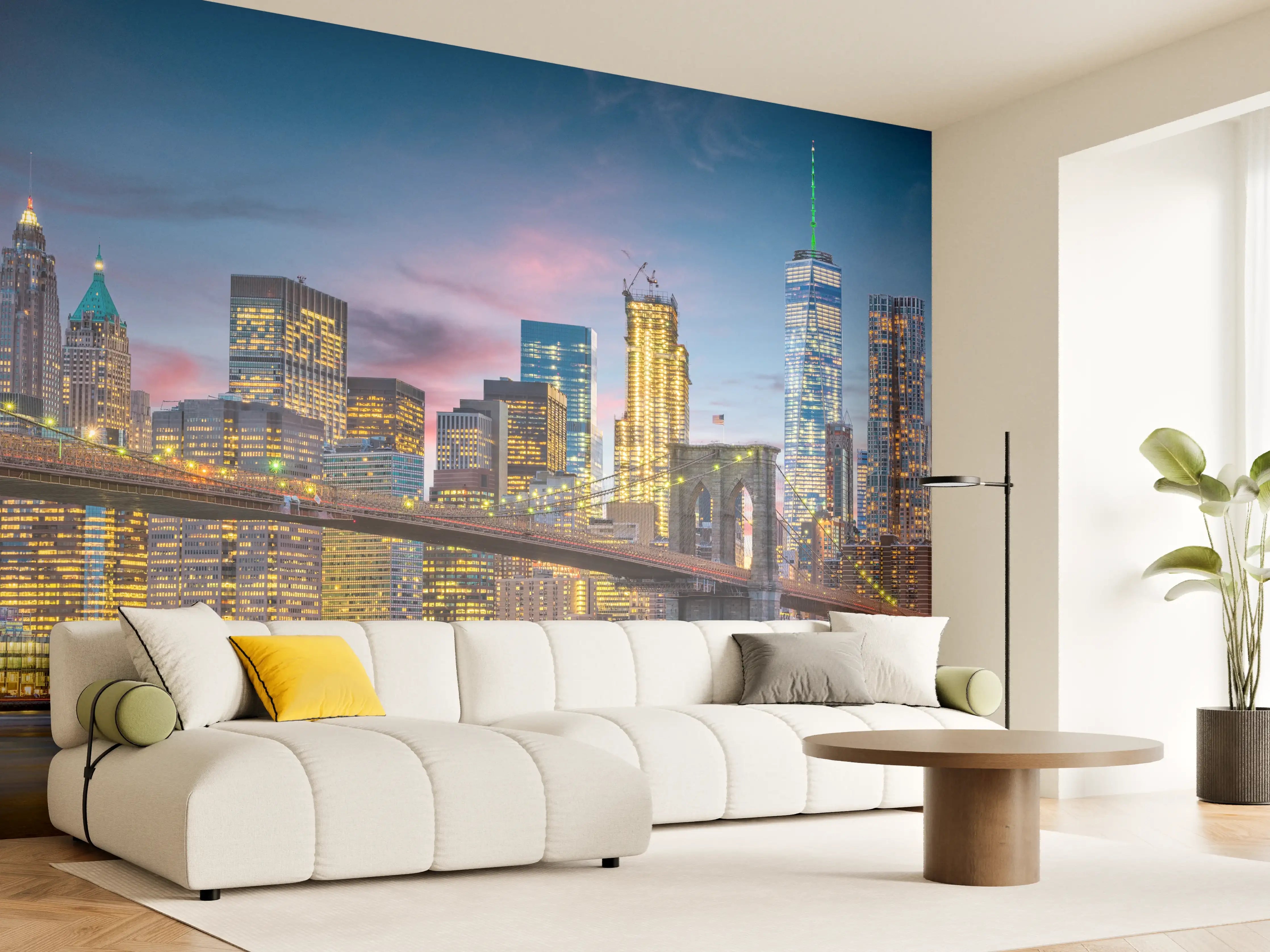 Wandverkleidung Wohnzimmer - Stimmungsvolle Skyline bei Sonnenuntergang