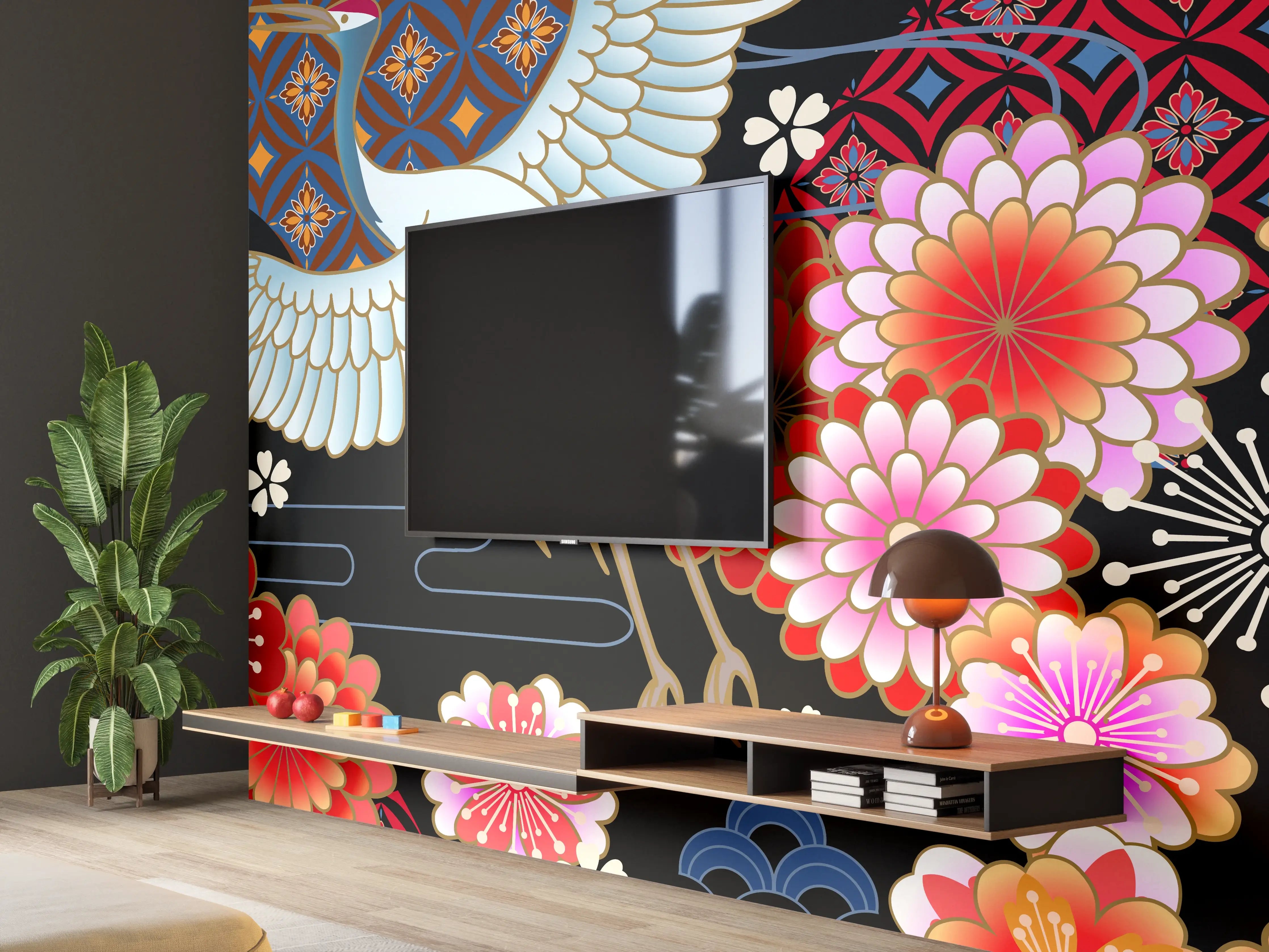 Wandverkleidung Wohnzimmer - Stolzer Kranich