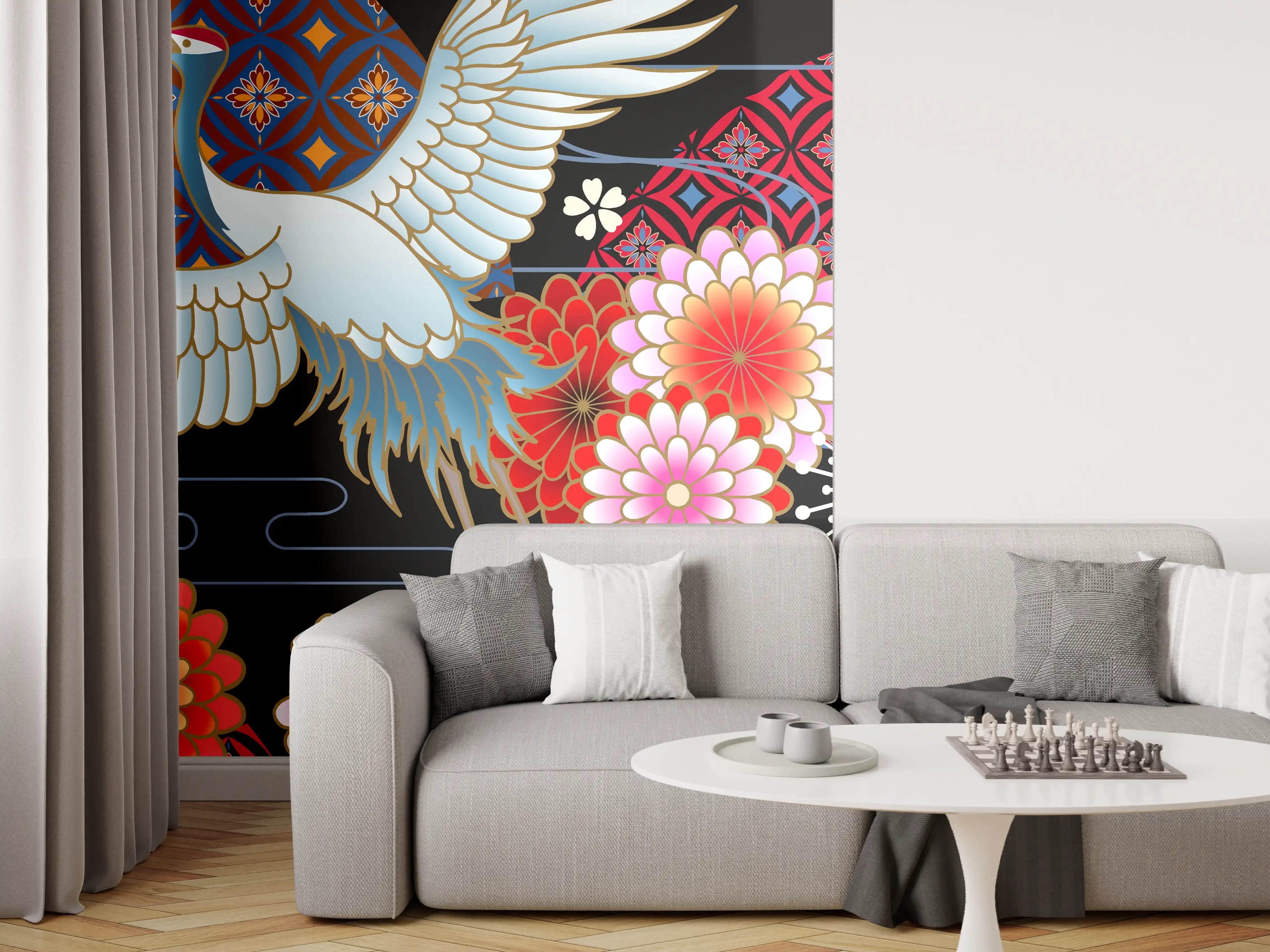 Wandverkleidung Wohnzimmer - Stolzer Kranich
