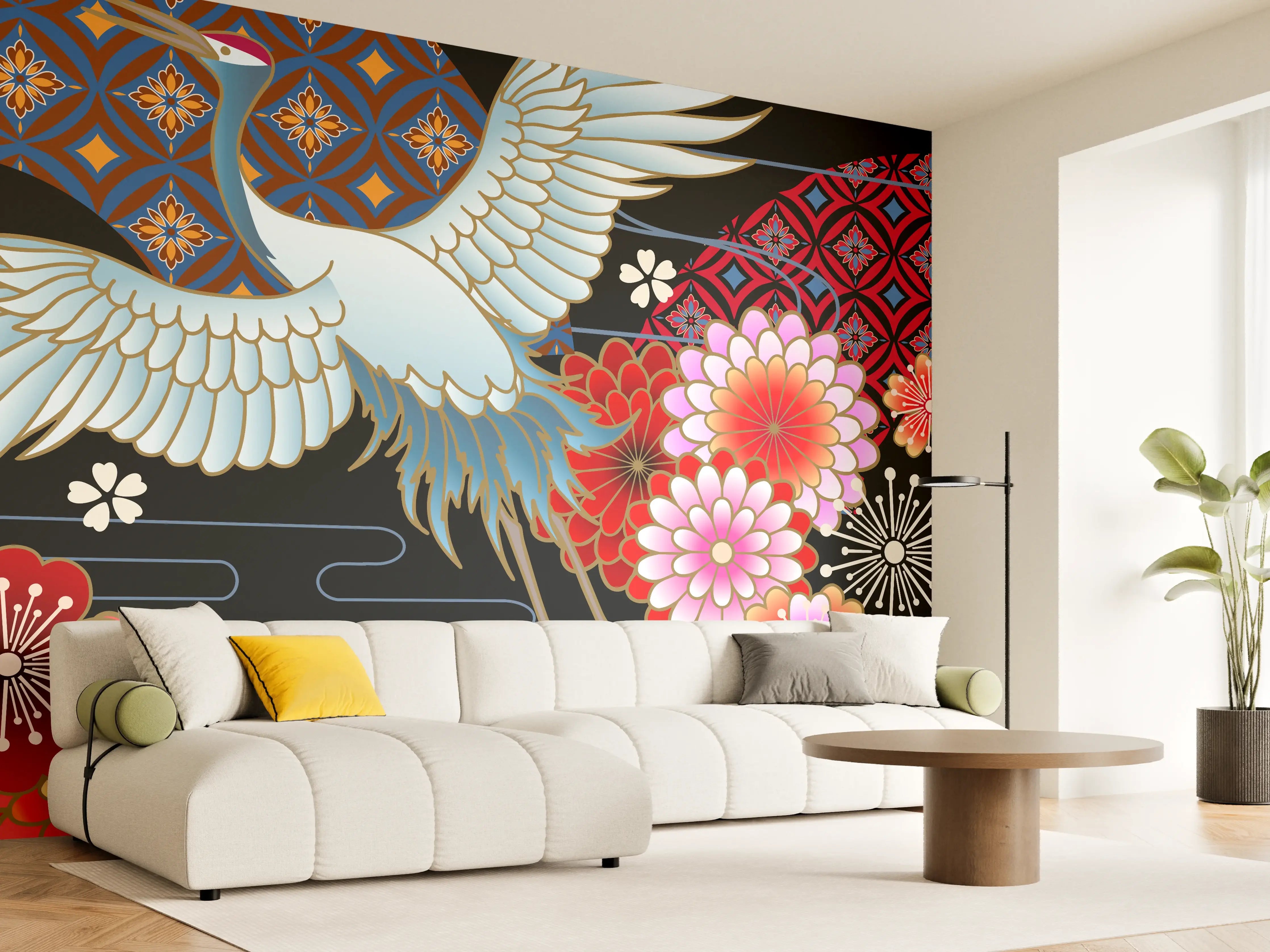 Wandverkleidung Wohnzimmer - Stolzer Kranich