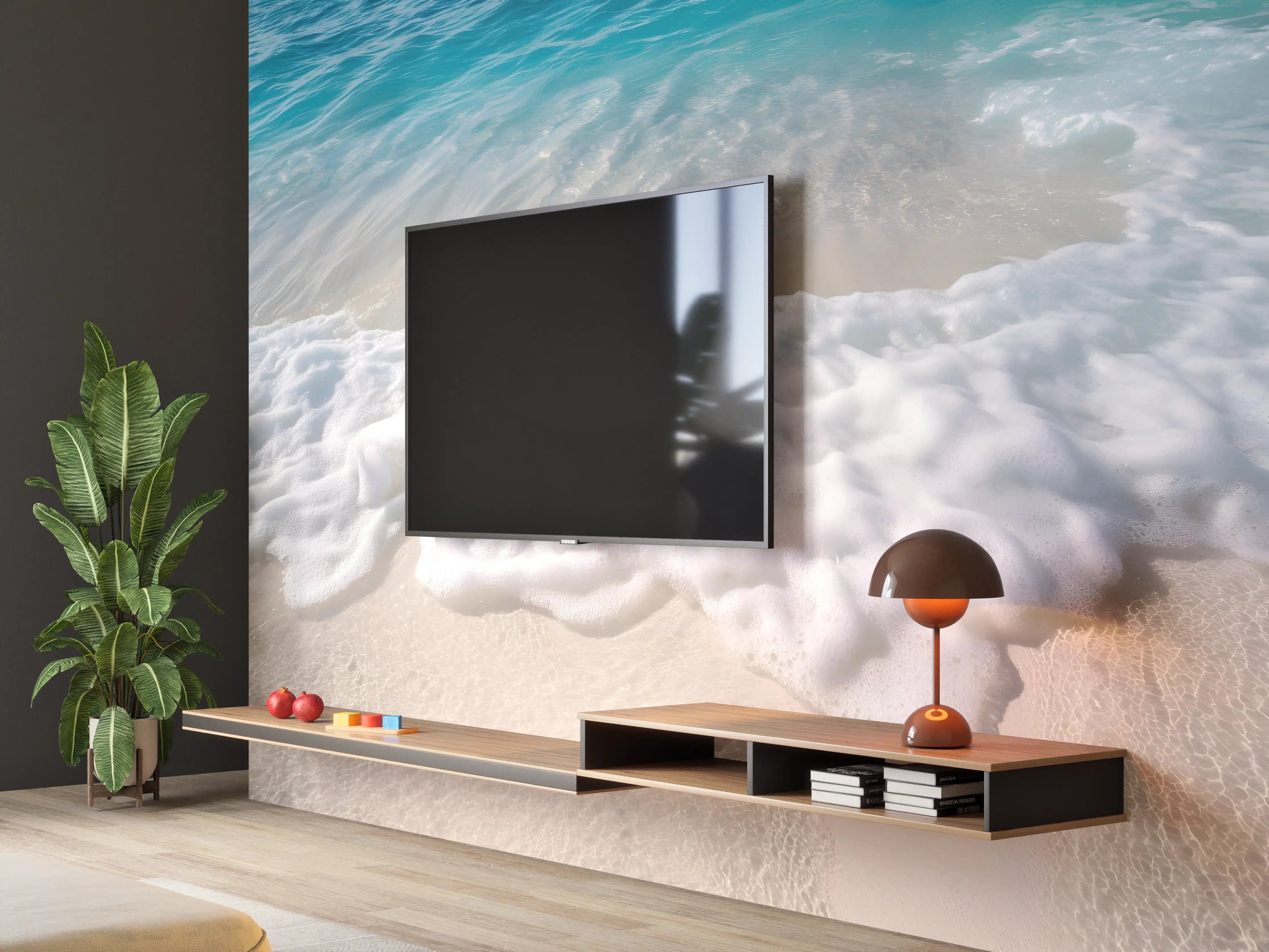 Wandverkleidung Wohnzimmer - Strand mit sanften Wellen und Schaum