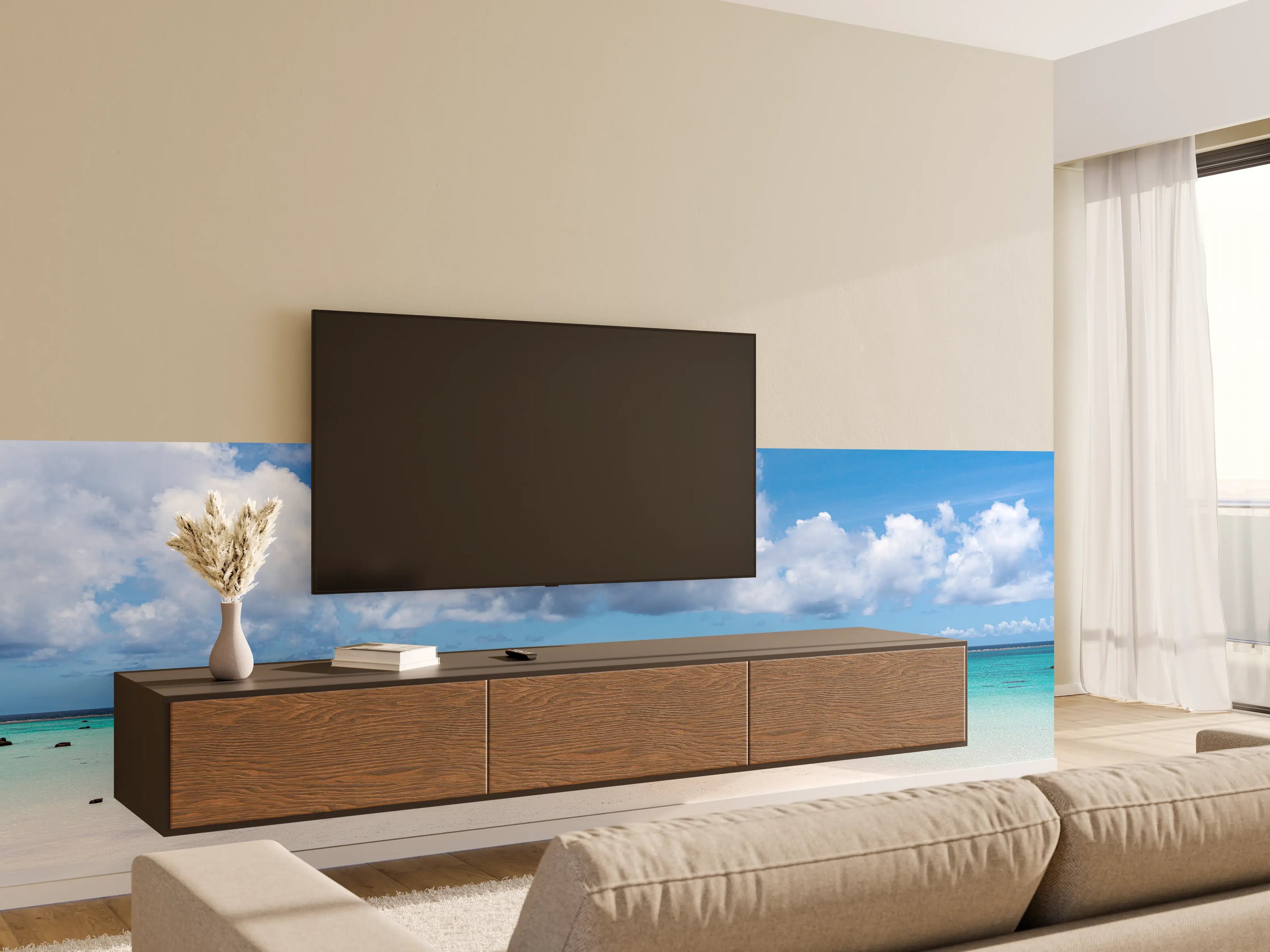 Wandverkleidung Wohnzimmer - Strand mit weißen Sand und blauer Lagune