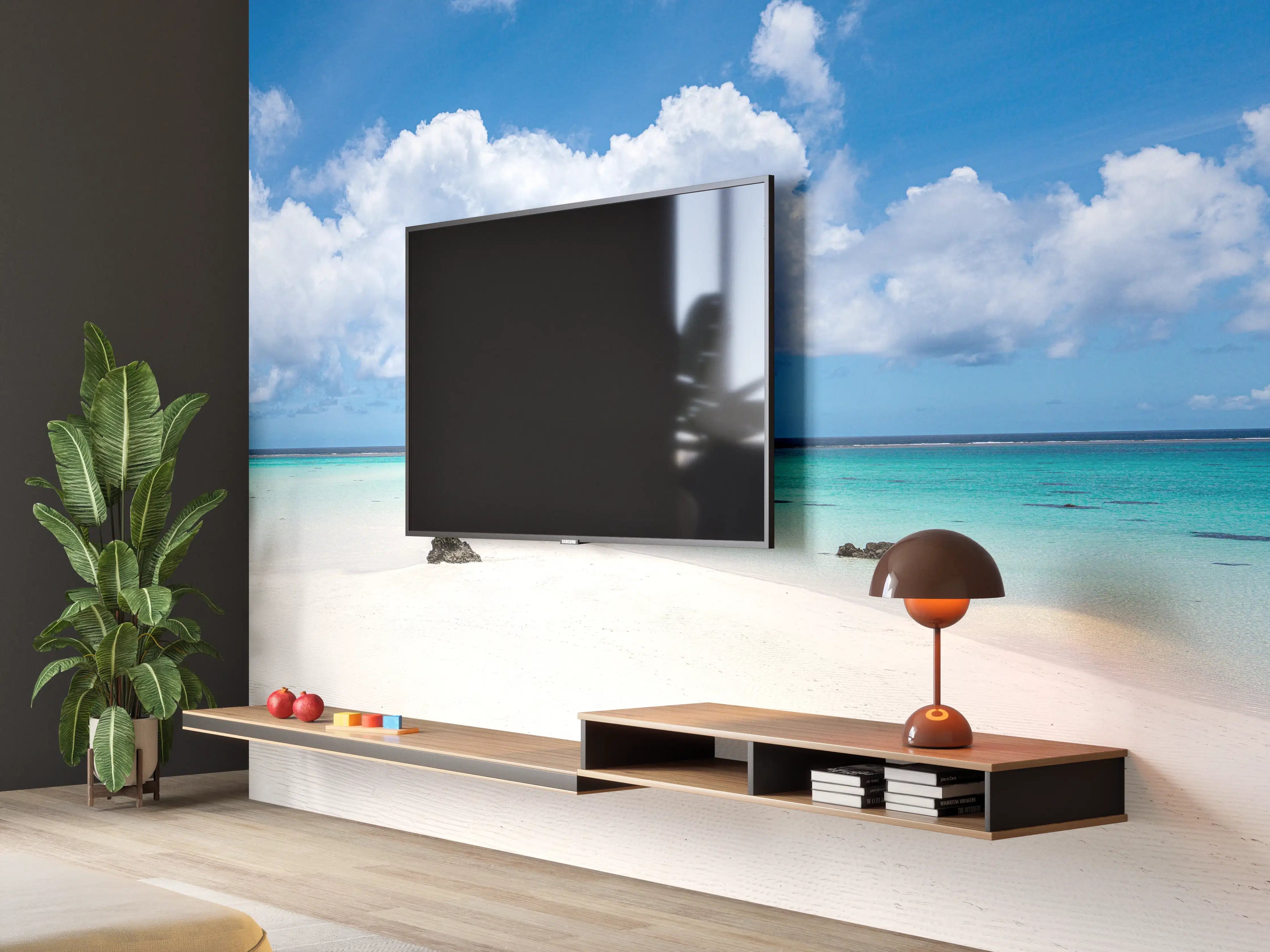 Wandverkleidung Wohnzimmer - Strand mit weißen Sand und blauer Lagune