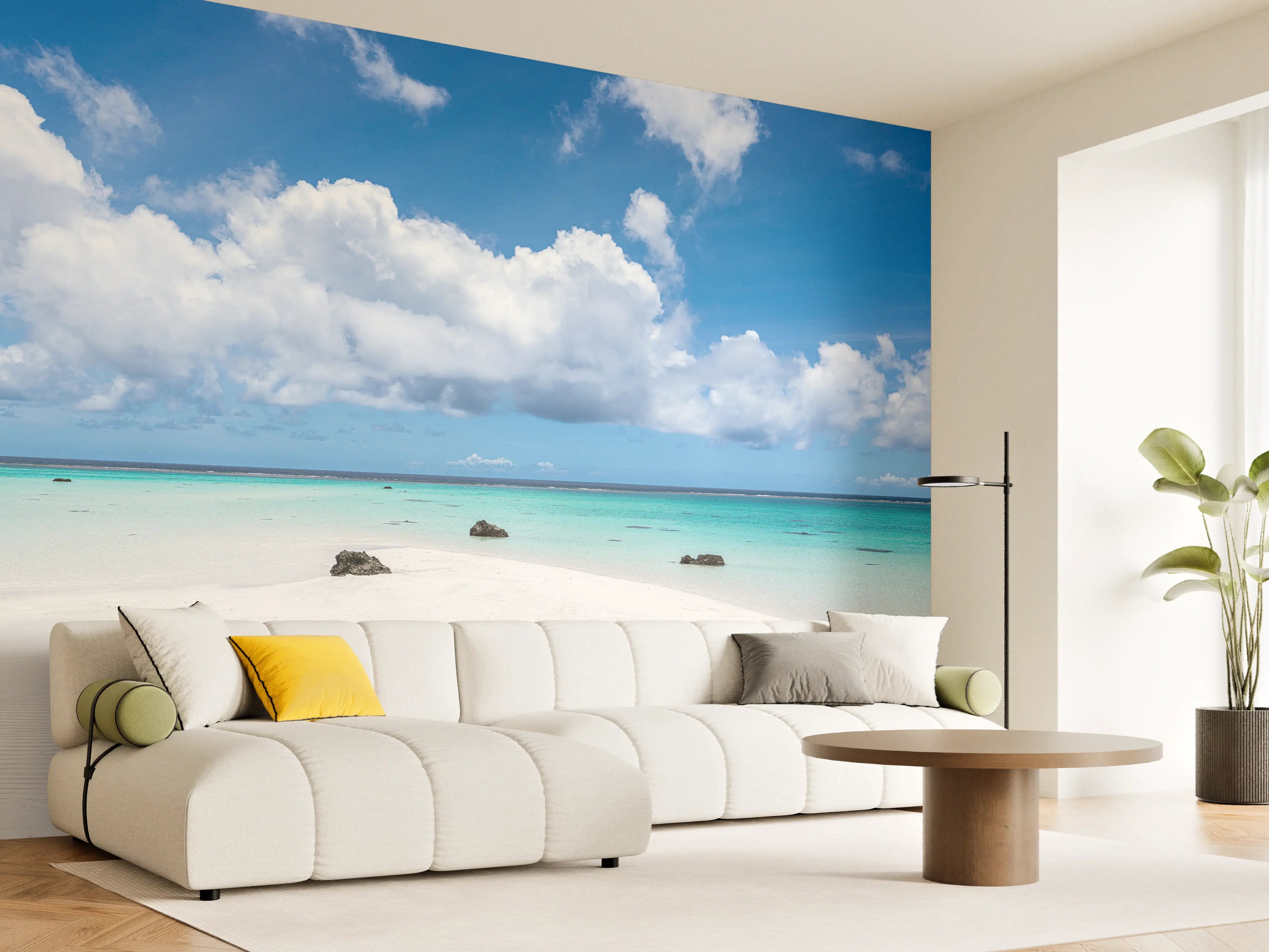 Wandverkleidung Wohnzimmer - Strand mit weißen Sand und blauer Lagune