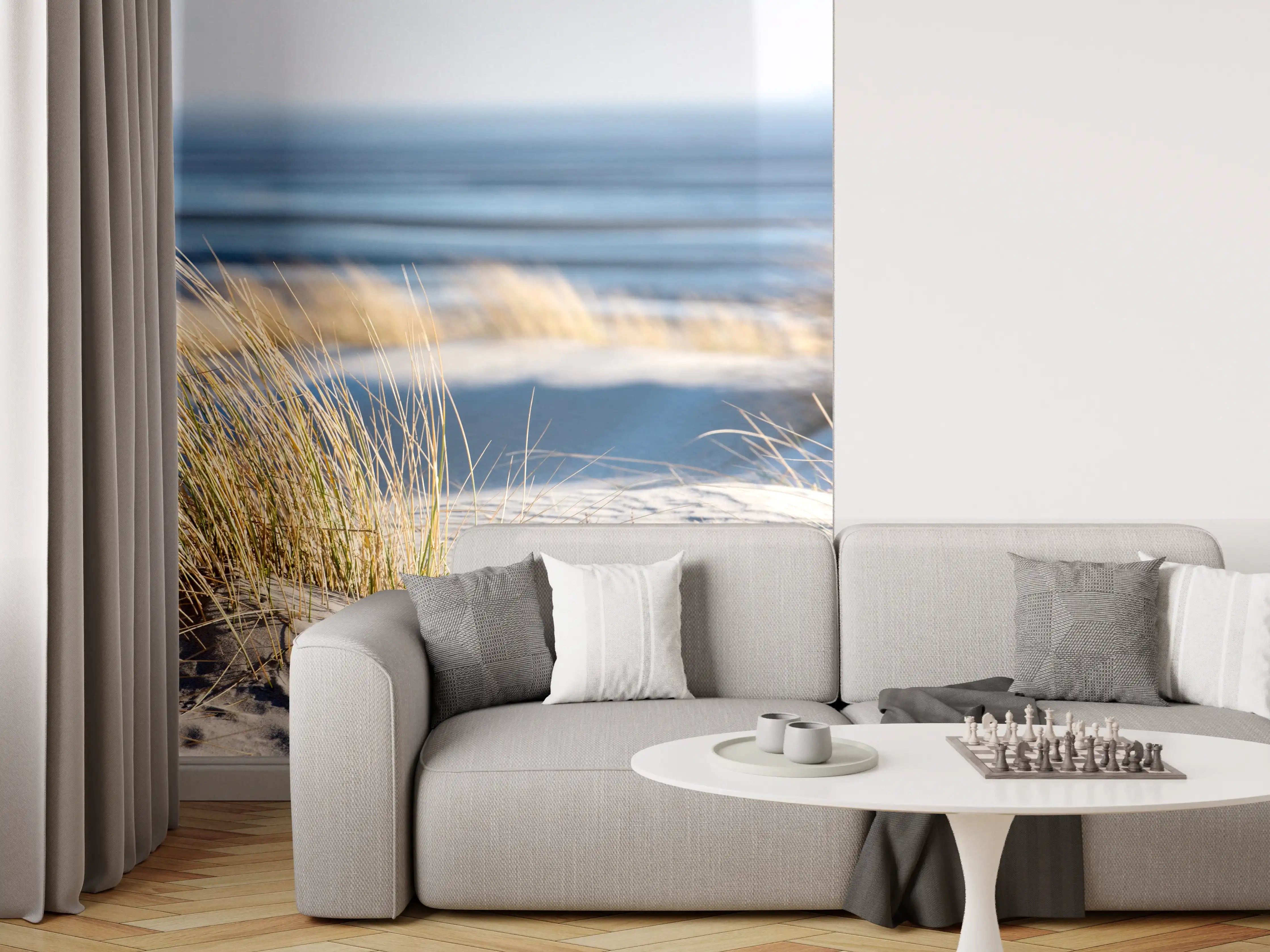 Wandverkleidung Wohnzimmer - Strand und Dünen bei Sonnenuntergang