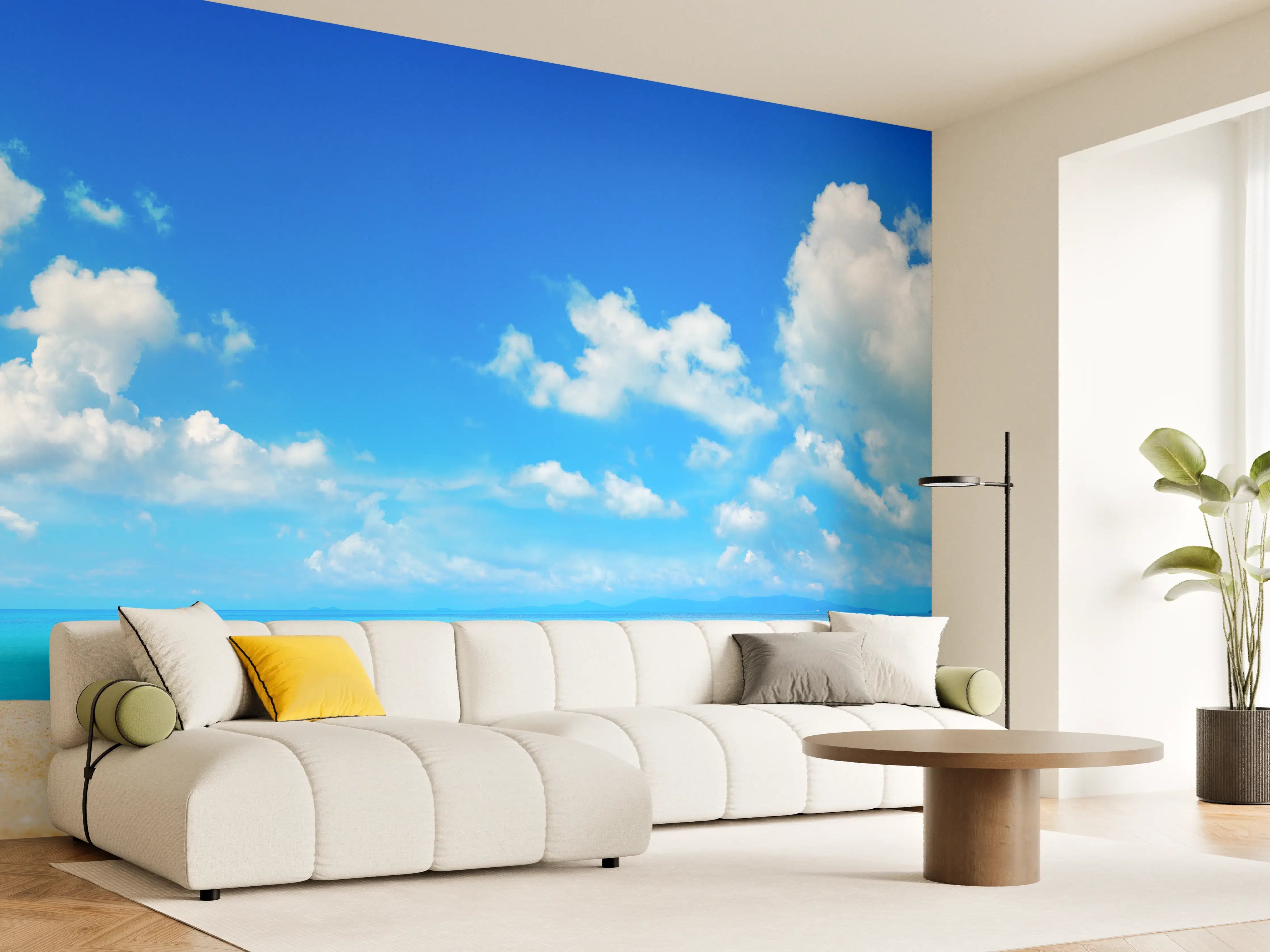 Wandverkleidung Wohnzimmer - Strandlandschaft unter blauem Himmel