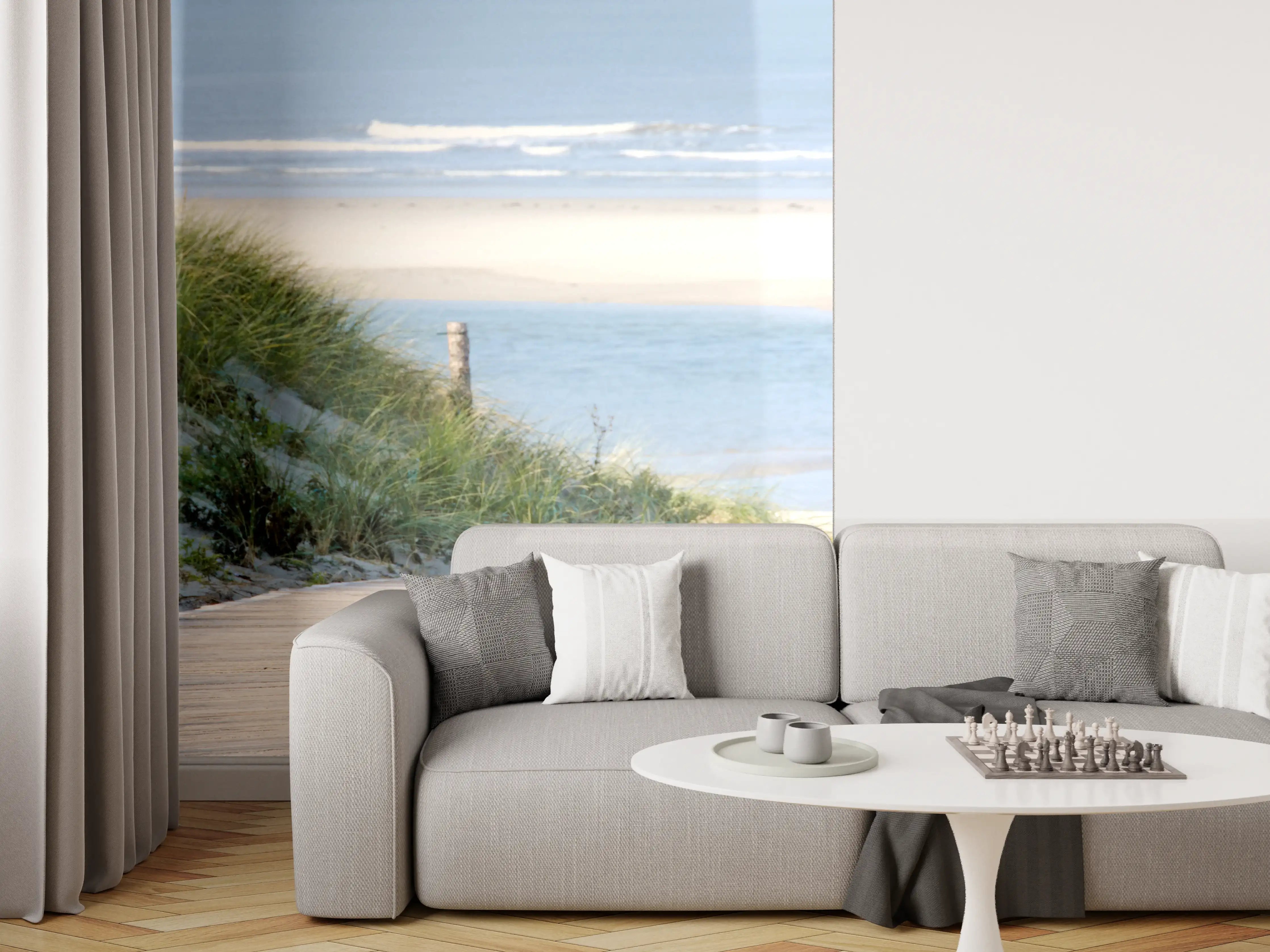 Wandverkleidung Wohnzimmer - Strandweg mit Dünen und Meerblick