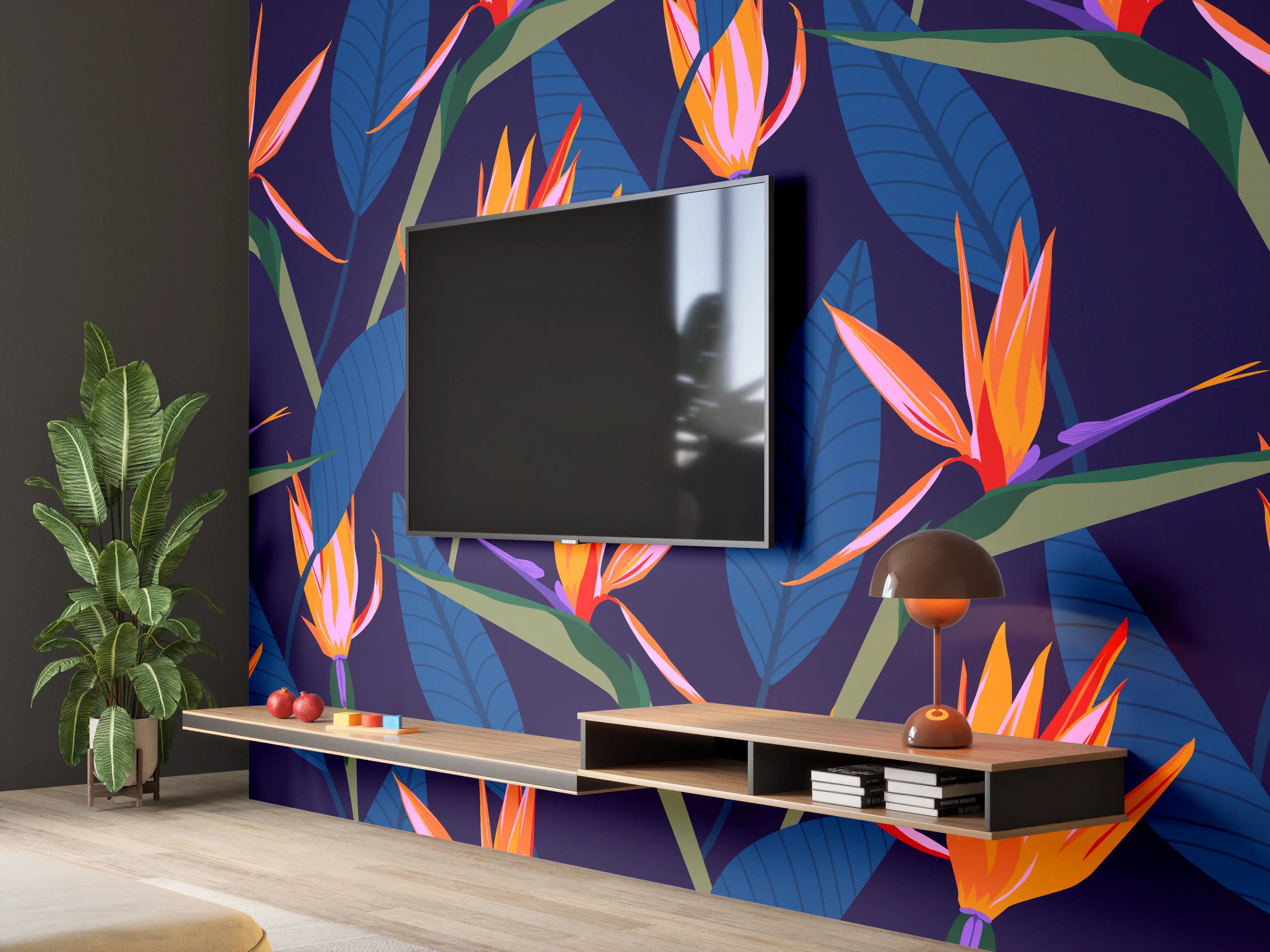 Wandverkleidung Wohnzimmer - Strelitzia Nacht – Tropische Blumen