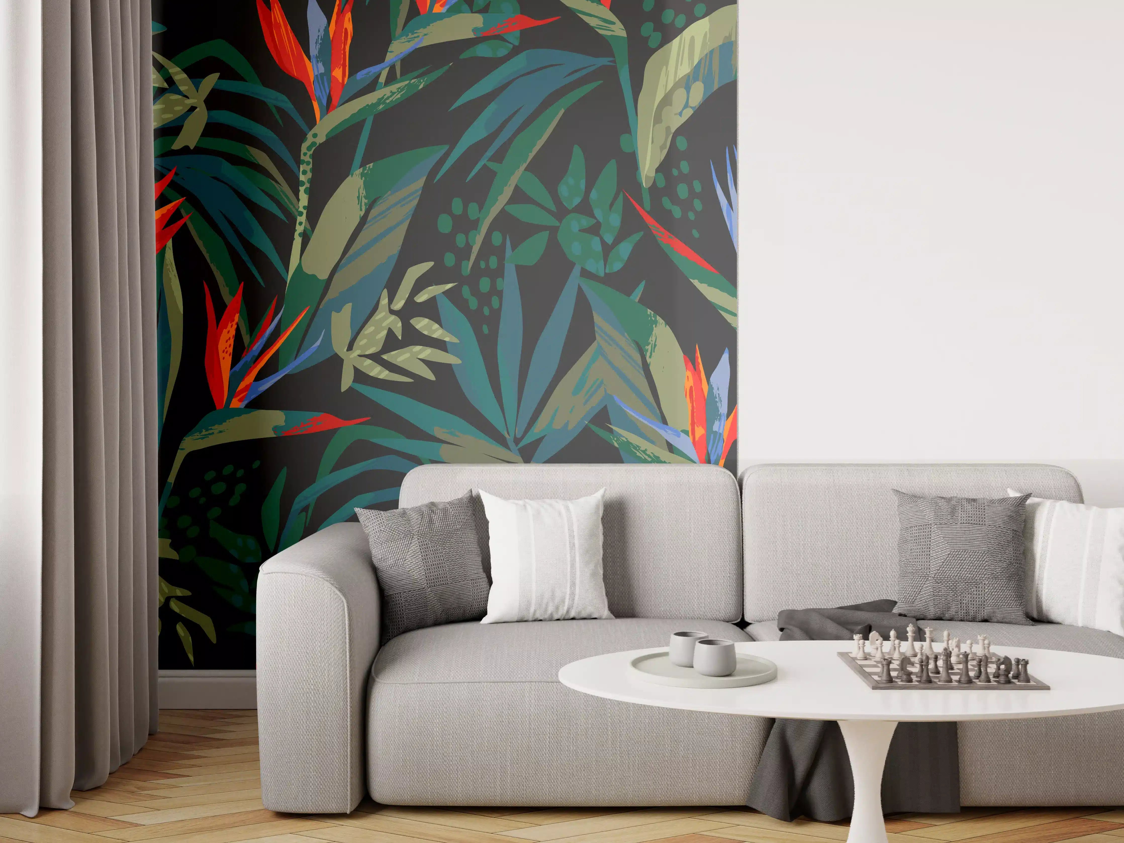 Wandverkleidung Wohnzimmer - Strelitzia Tropenwald-Motiv