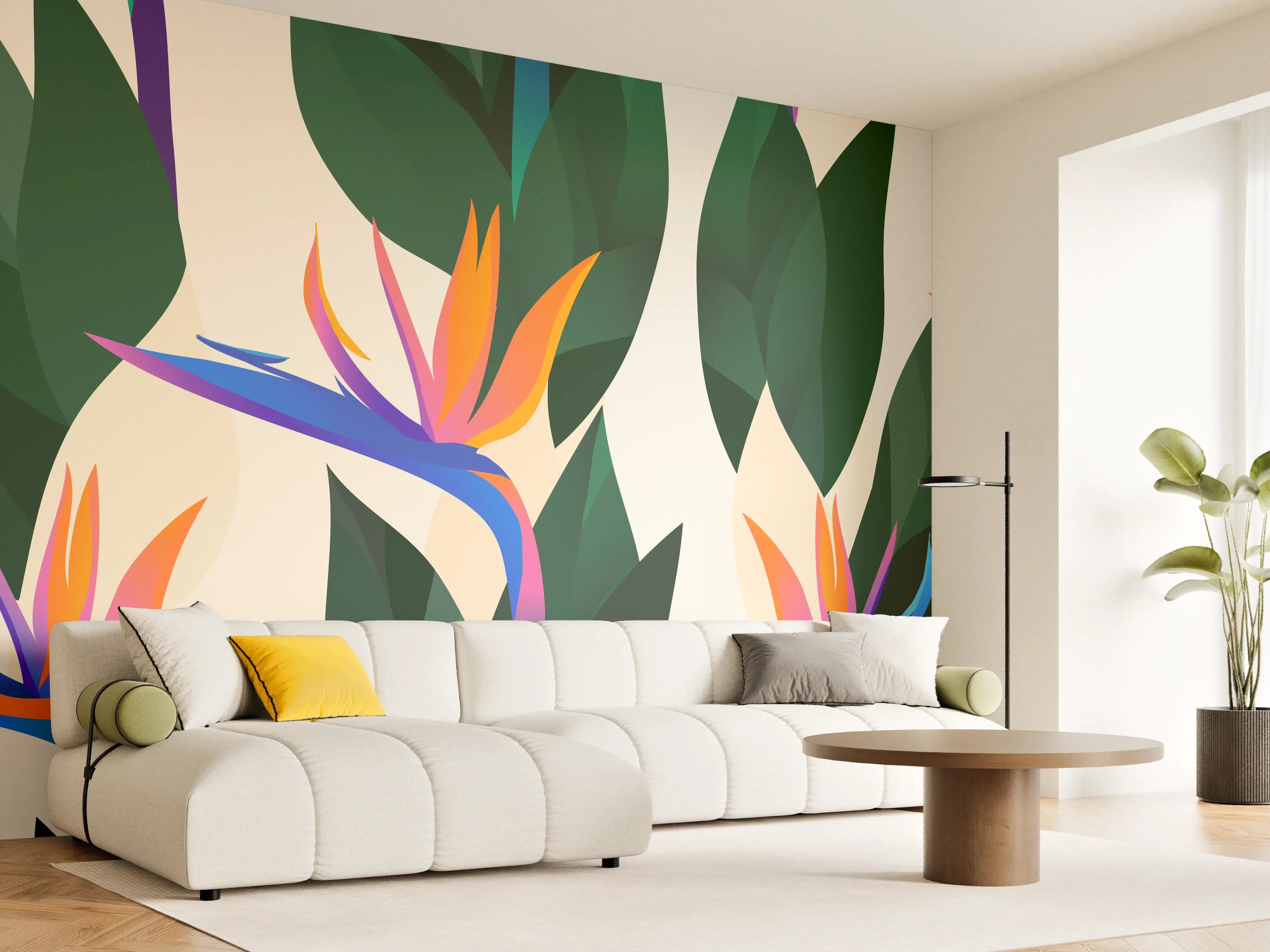Wandverkleidung Wohnzimmer - Strelitzia Tropic Blumenmuster