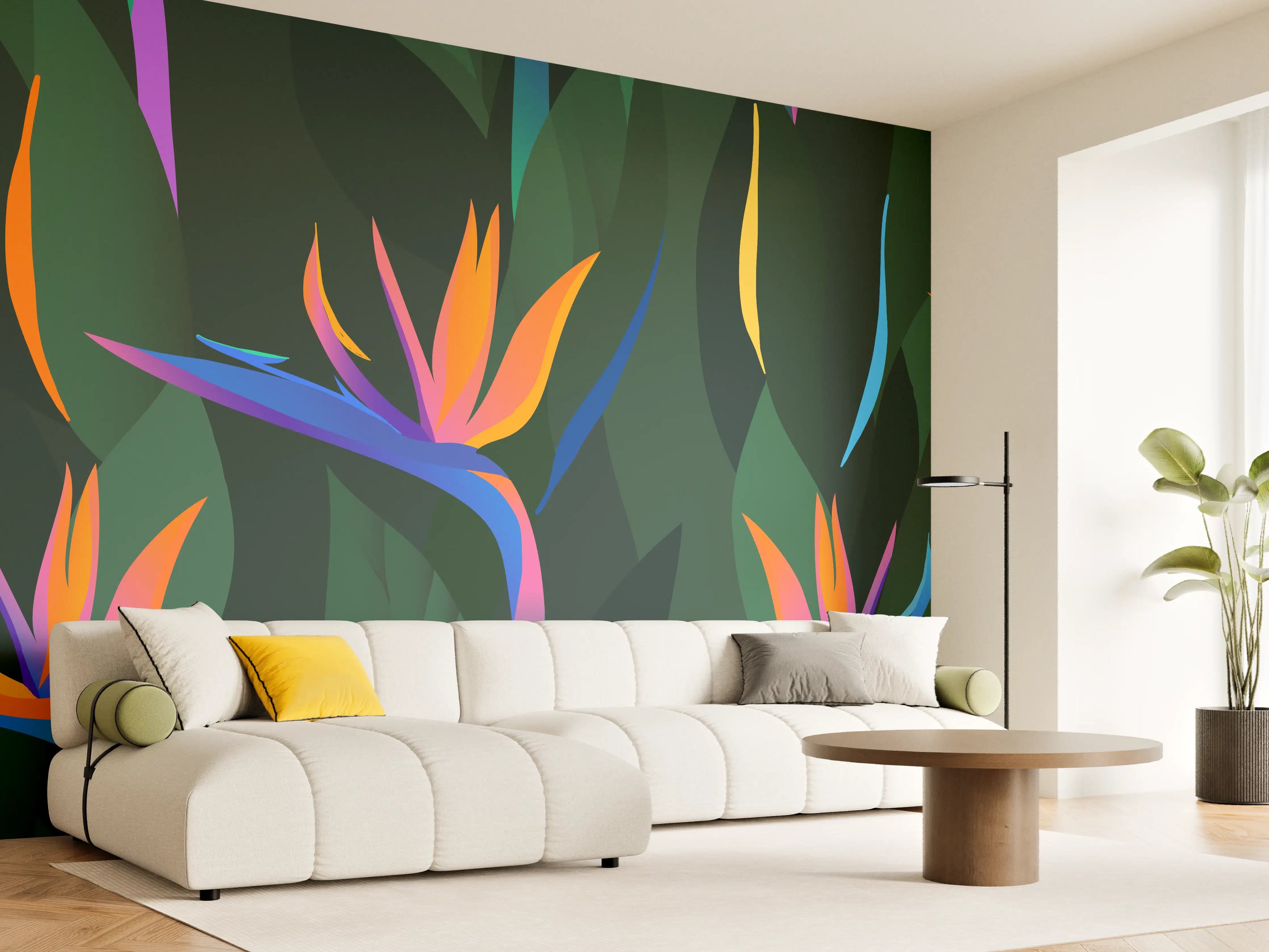 Wandverkleidung Wohnzimmer - Strelitzia Tropic Grün-Orange