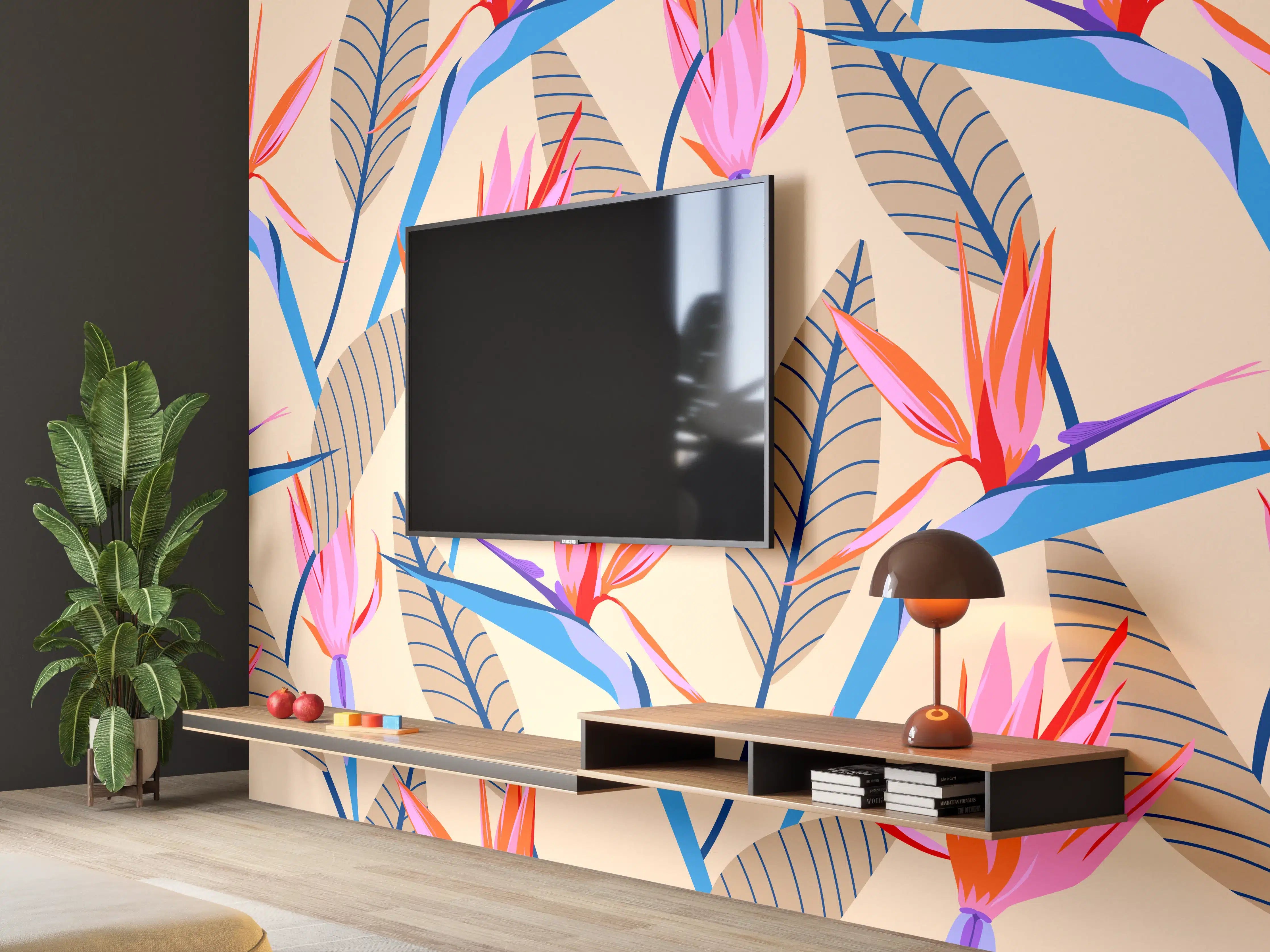 Wandverkleidung Wohnzimmer - Strelitzia Tropic Rosa-Beige