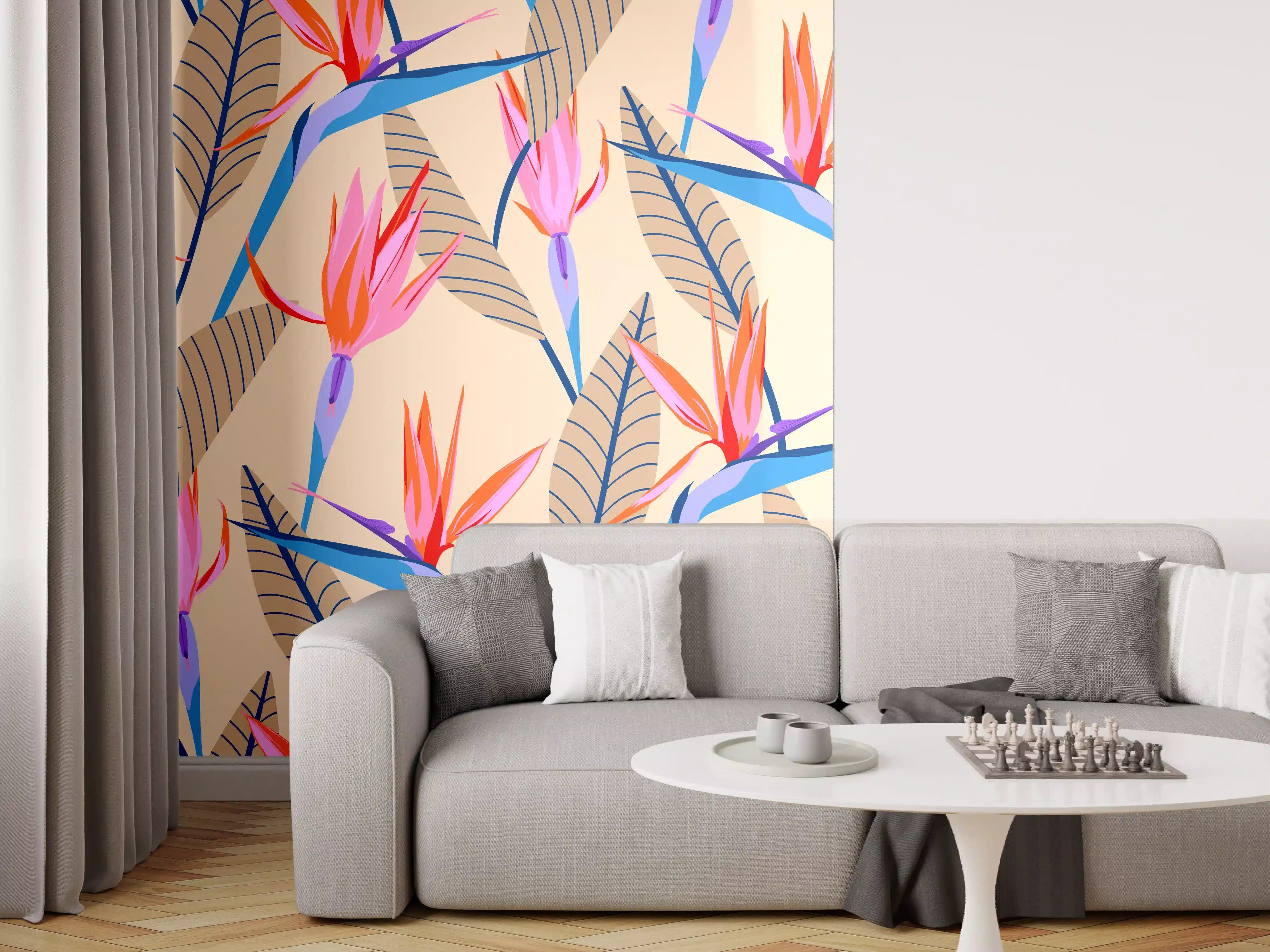 Wandverkleidung Wohnzimmer - Strelitzia Tropic Rosa-Beige