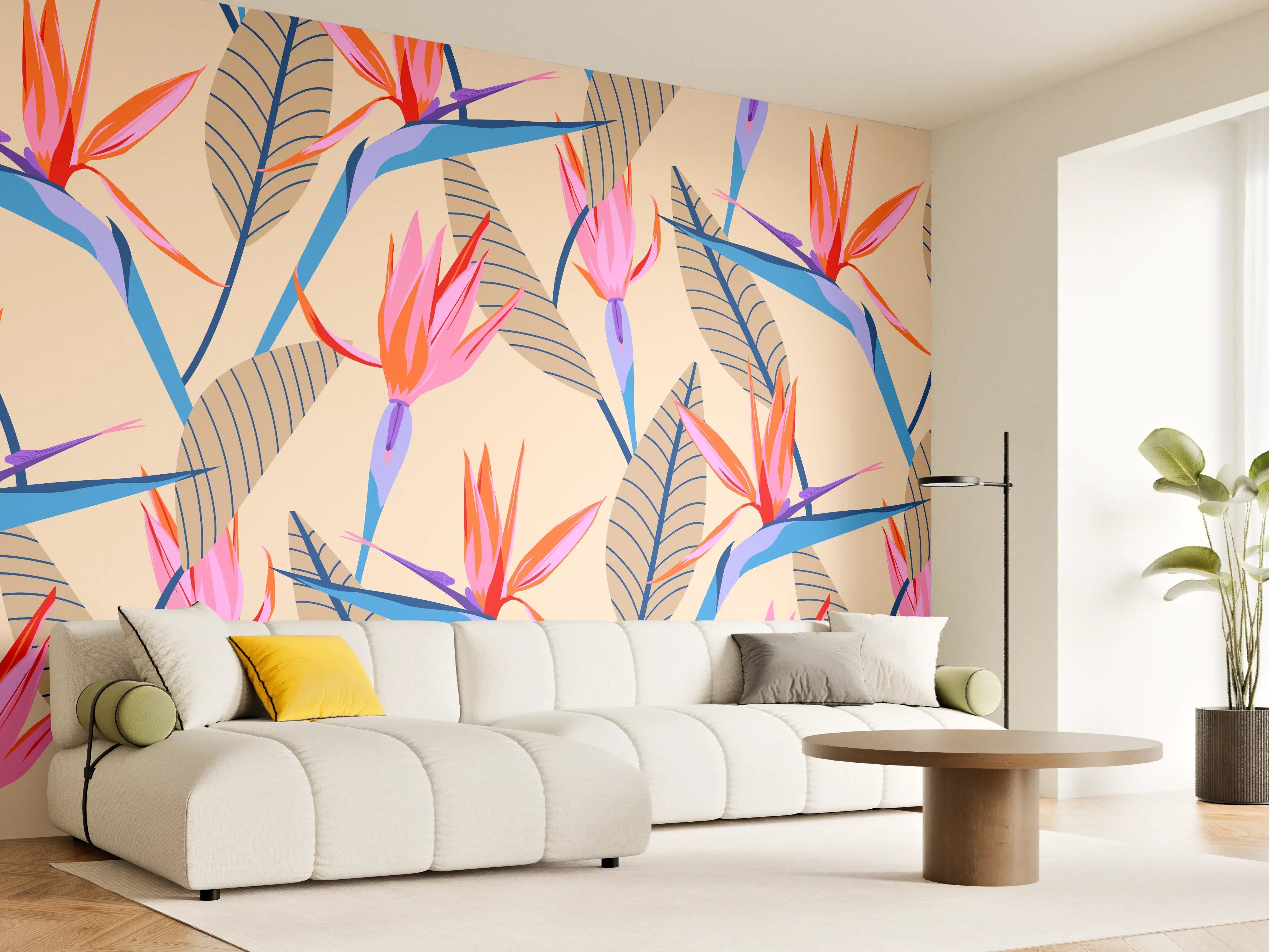 Wandverkleidung Wohnzimmer - Strelitzia Tropic Rosa-Beige
