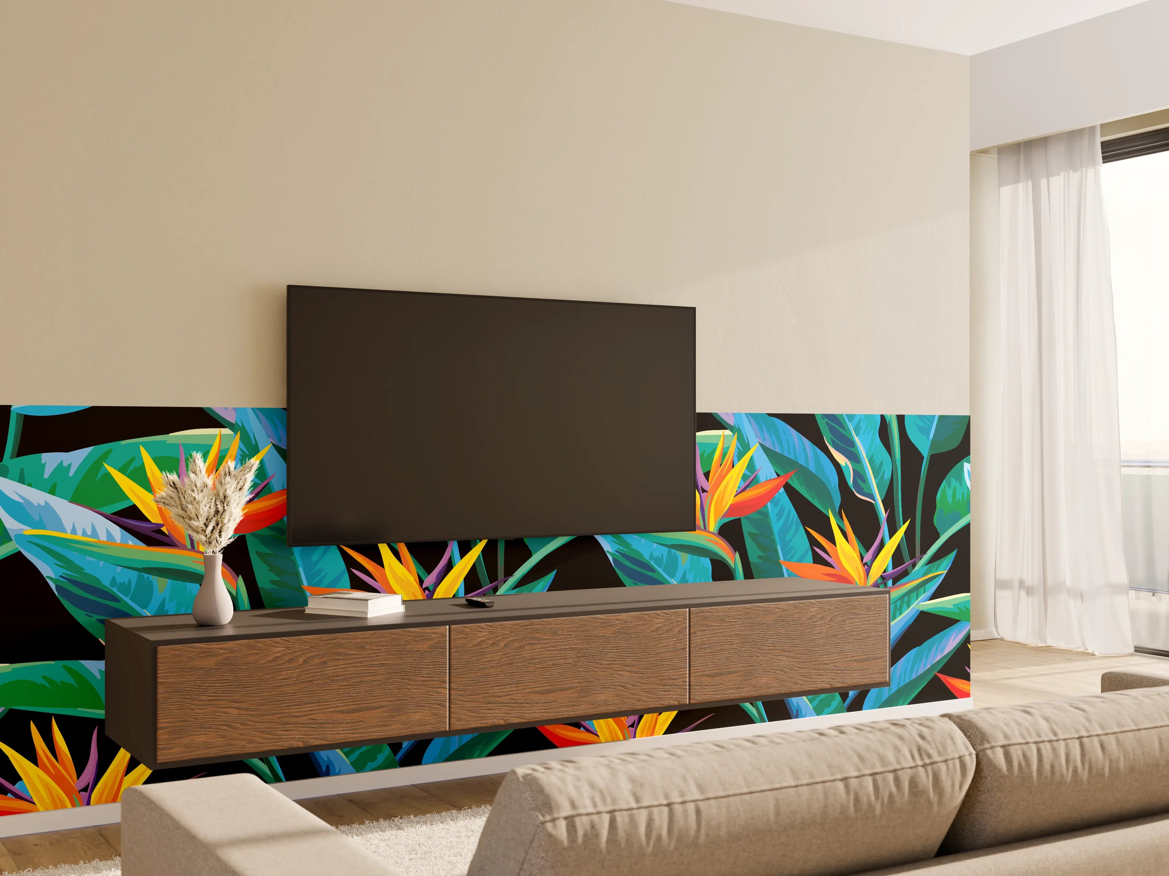 Wandverkleidung Wohnzimmer - Strelitzia Tropic Schwarz-Exotik