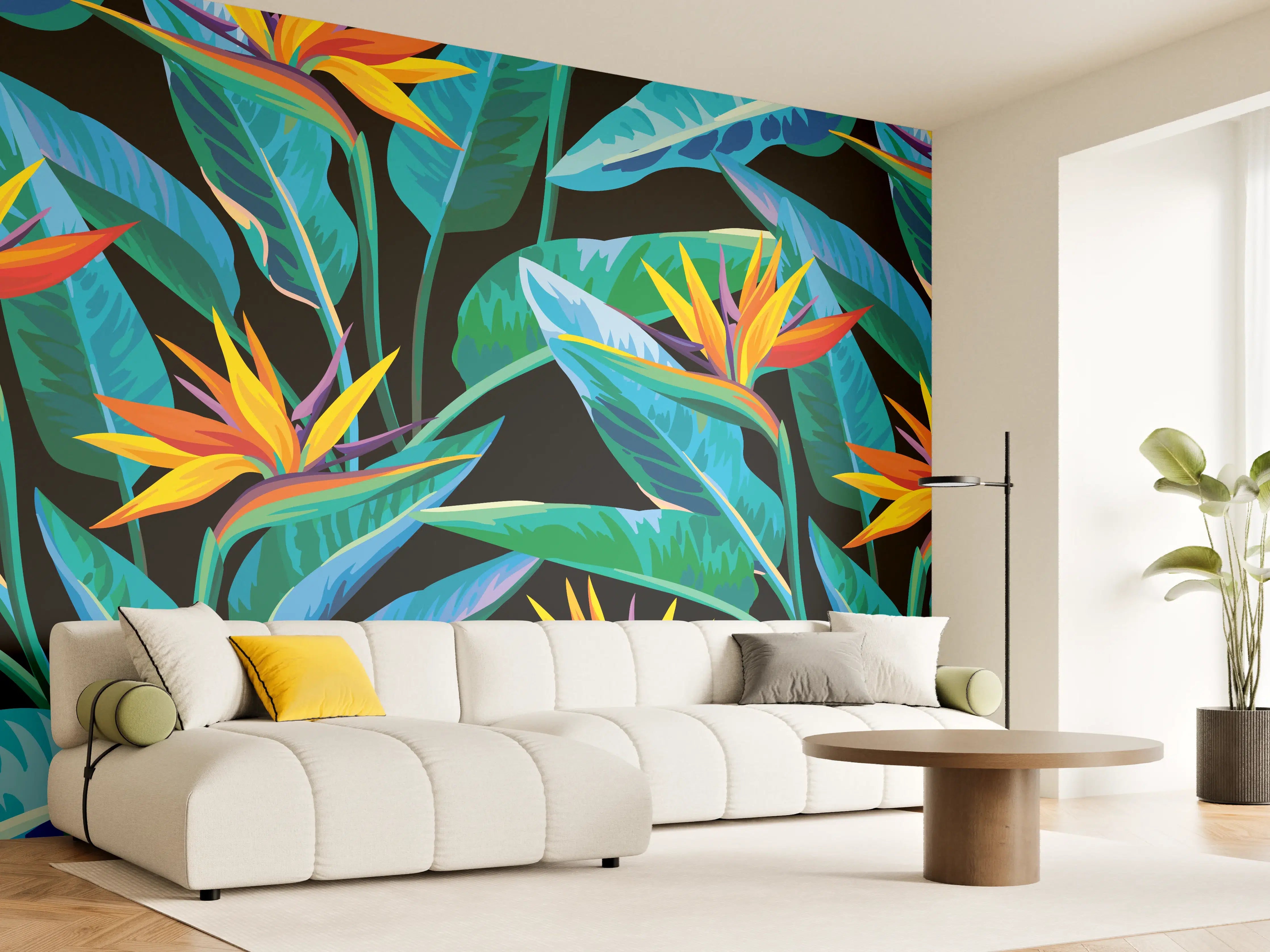 Wandverkleidung Wohnzimmer - Strelitzia Tropic Schwarz-Exotik