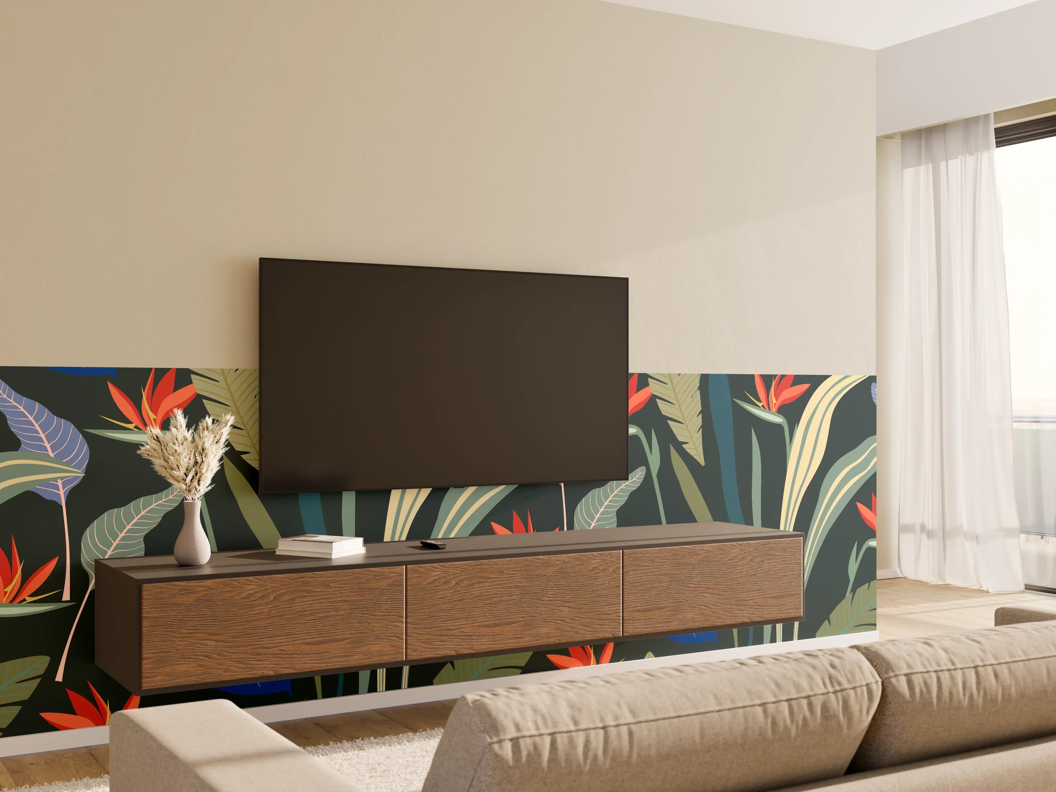 Wandverkleidung Wohnzimmer - Strelitzia Tropische Blütenpracht
