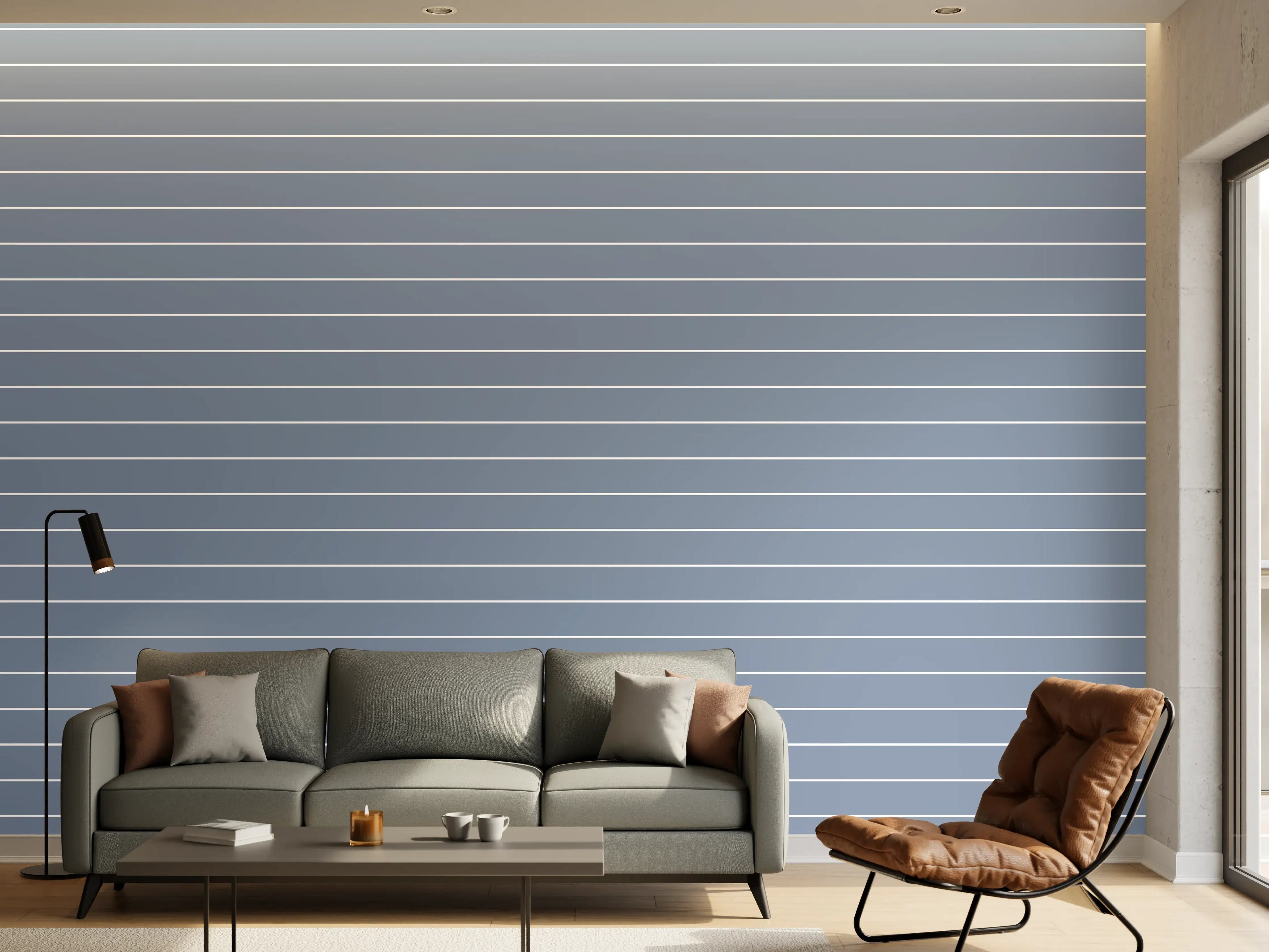 Wandverkleidung Wohnzimmer - Strukturierte Linien in Blau und Grau