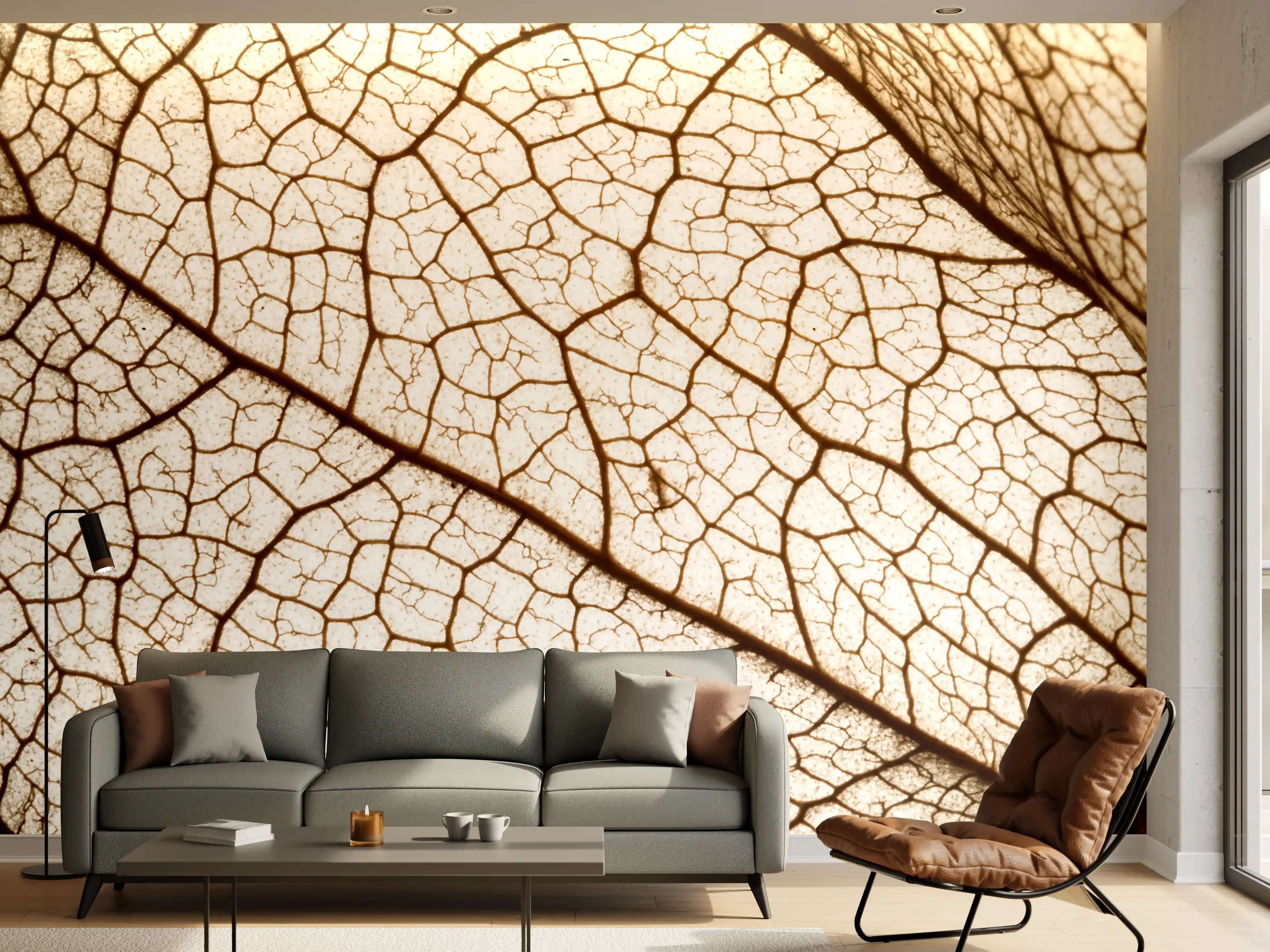 Wandverkleidung Wohnzimmer - Strukturierte, braune Blätter-Textur