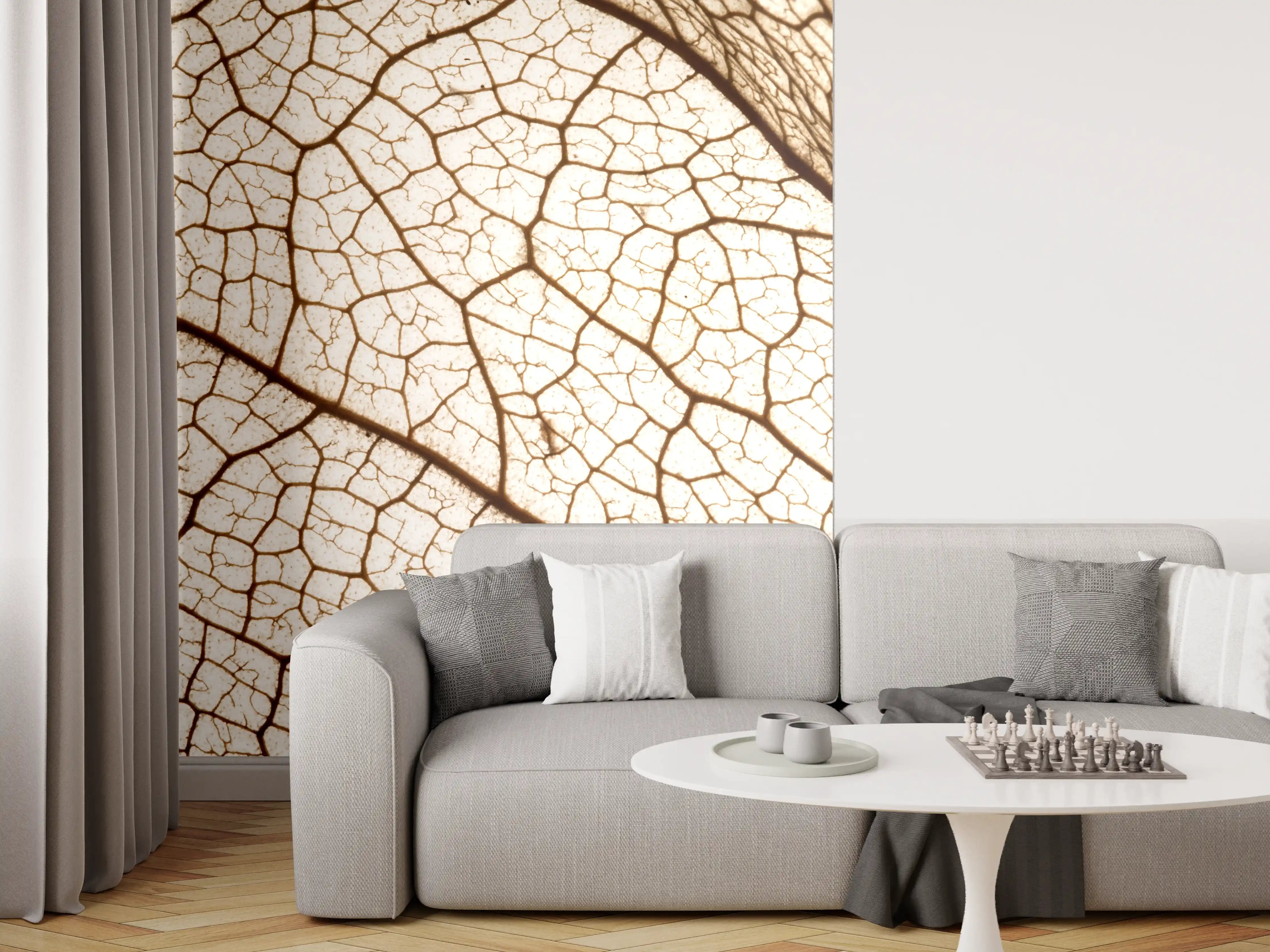 Wandverkleidung Wohnzimmer - Strukturierte, braune Blätter-Textur