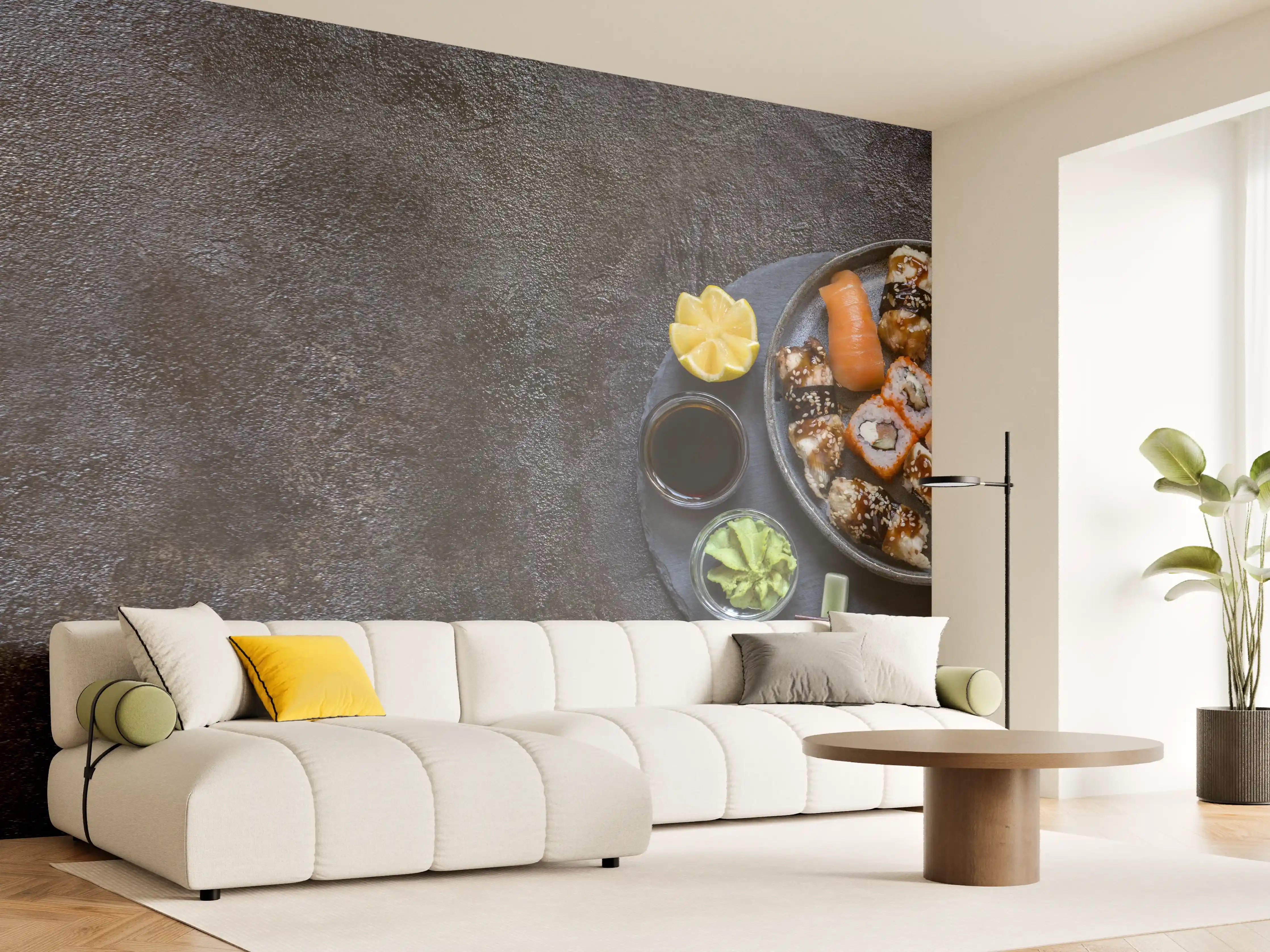 Wandverkleidung Wohnzimmer - Sushi-Platte Schwarz-Orange
