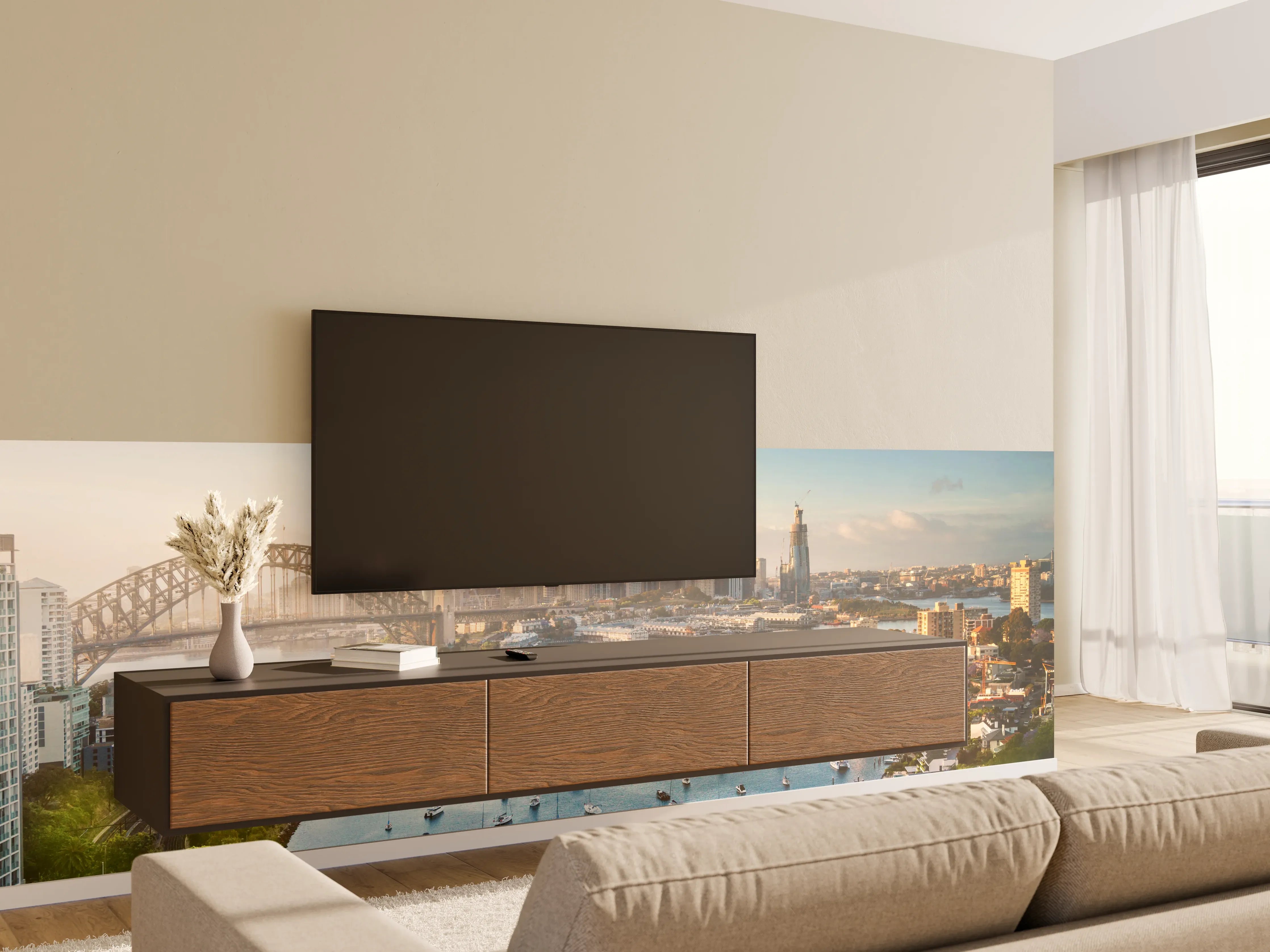 Wandverkleidung Wohnzimmer - Sydney Harbour Skyline bei Sonnenuntergang