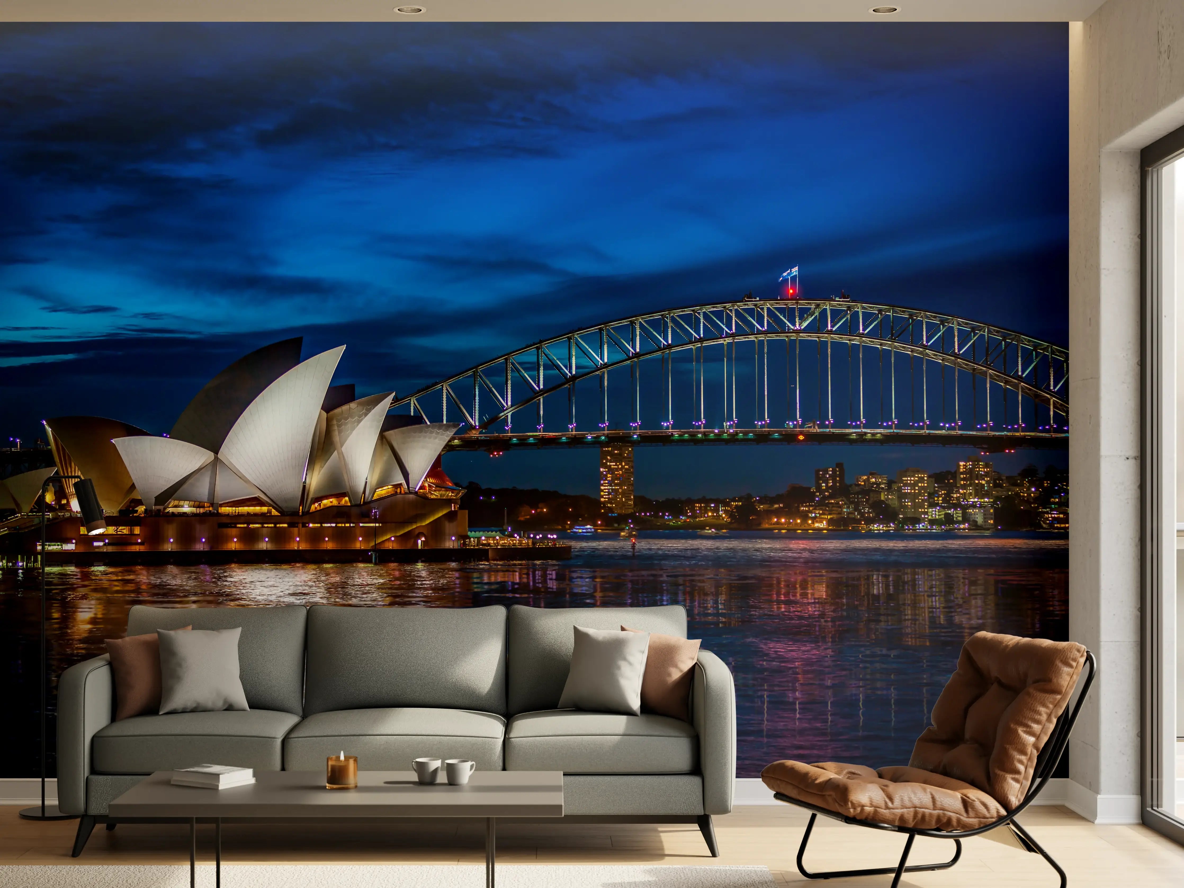 Wandverkleidung Wohnzimmer - Sydney Opernhaus bei Nacht