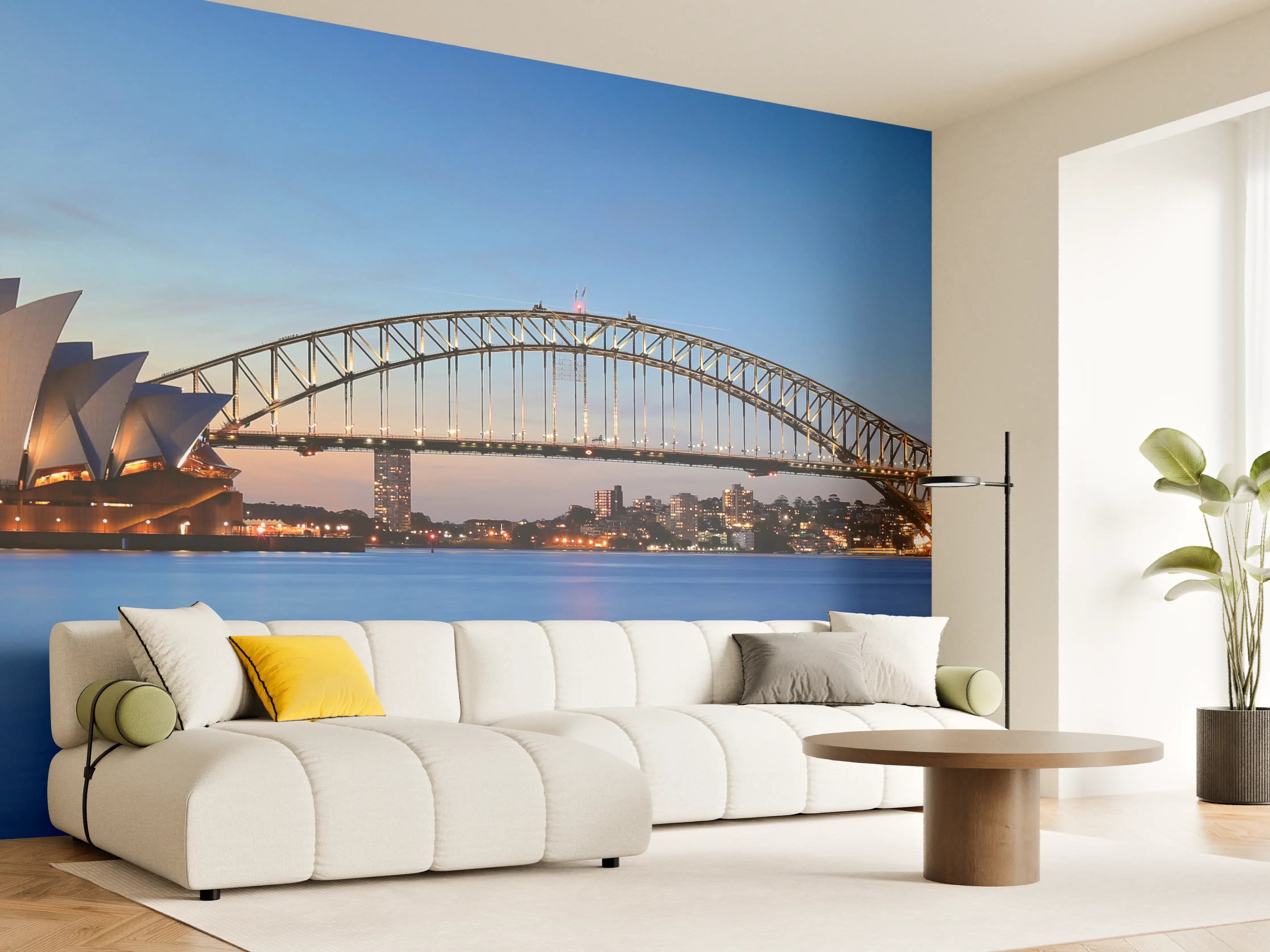 Wandverkleidung Wohnzimmer - Sydney Opernhaus und Harbour Bridge bei Sonnenuntergang