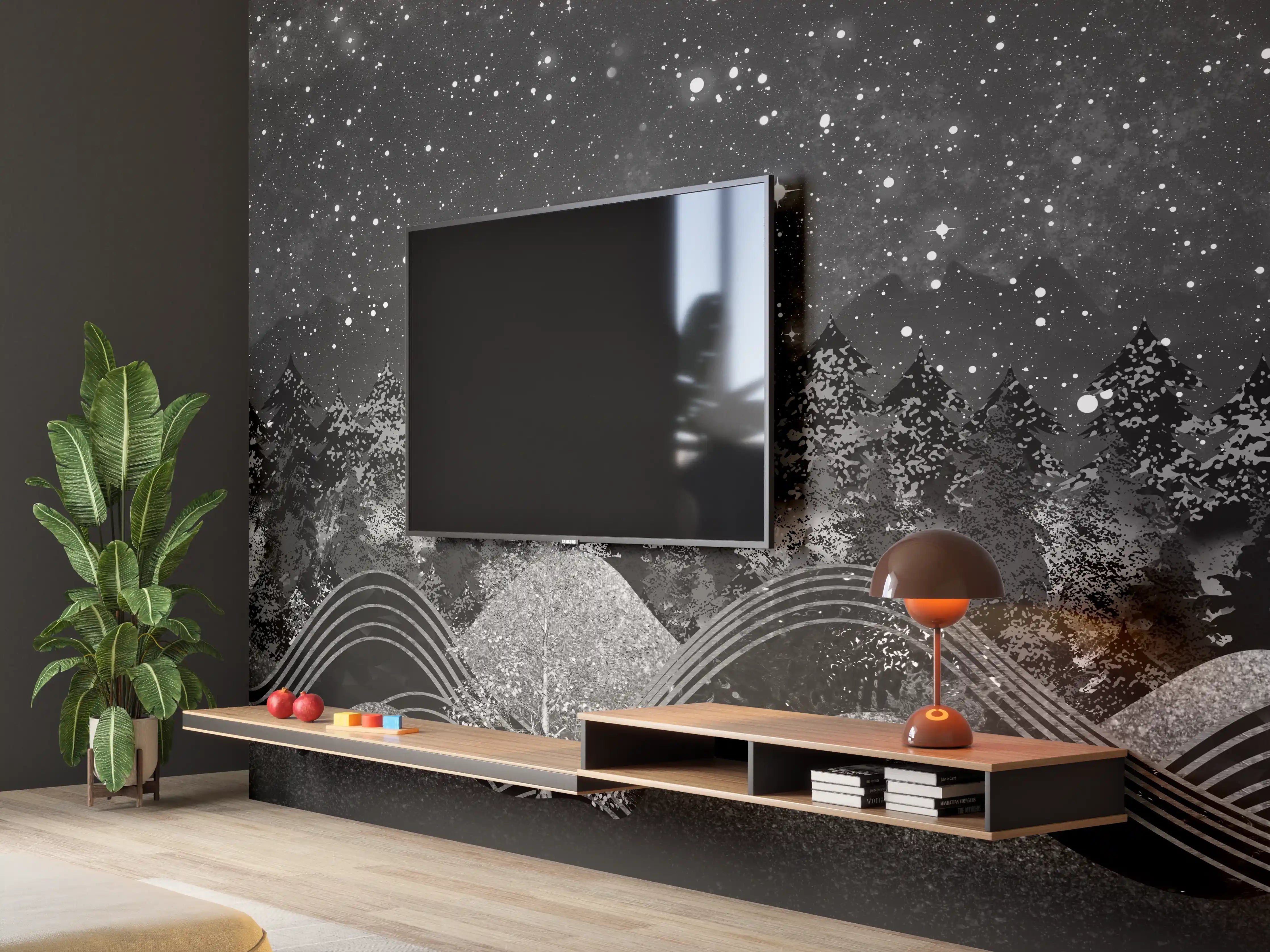 Wandverkleidung Wohnzimmer - Tapete einer Landschaft - 3D