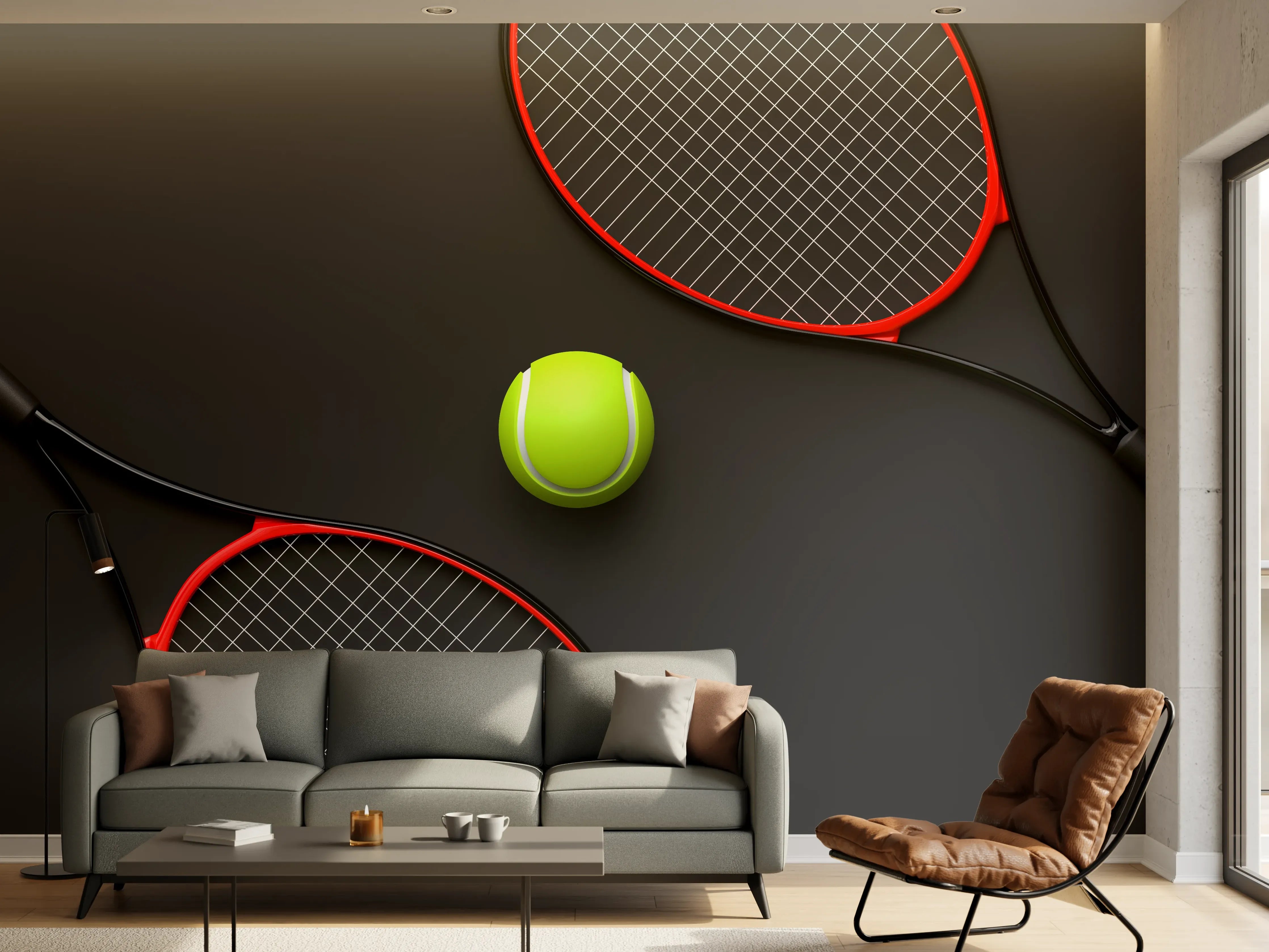 Wandverkleidung Wohnzimmer - Tennis - 3D Render