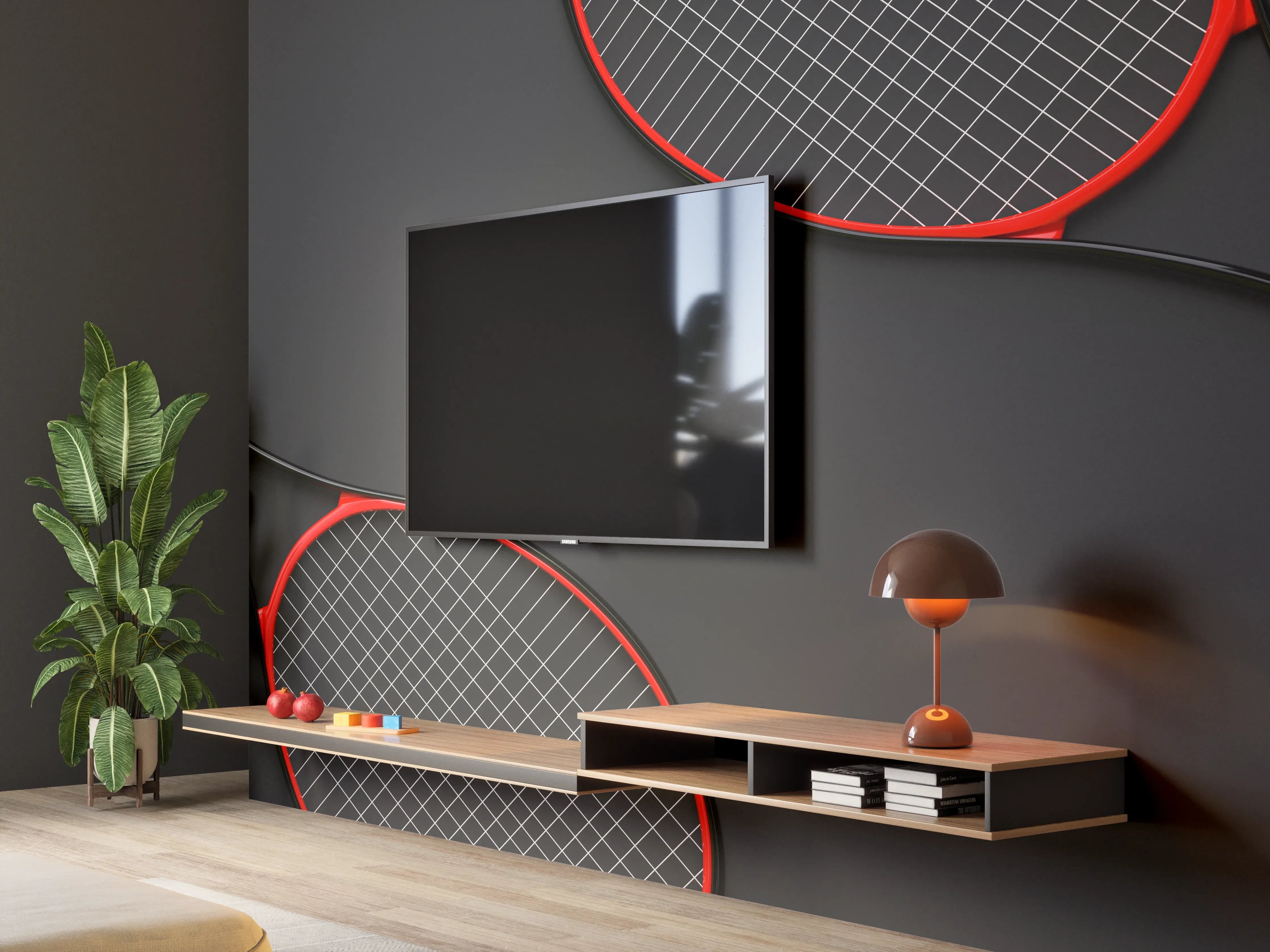 Wandverkleidung Wohnzimmer - Tennis - 3D Render