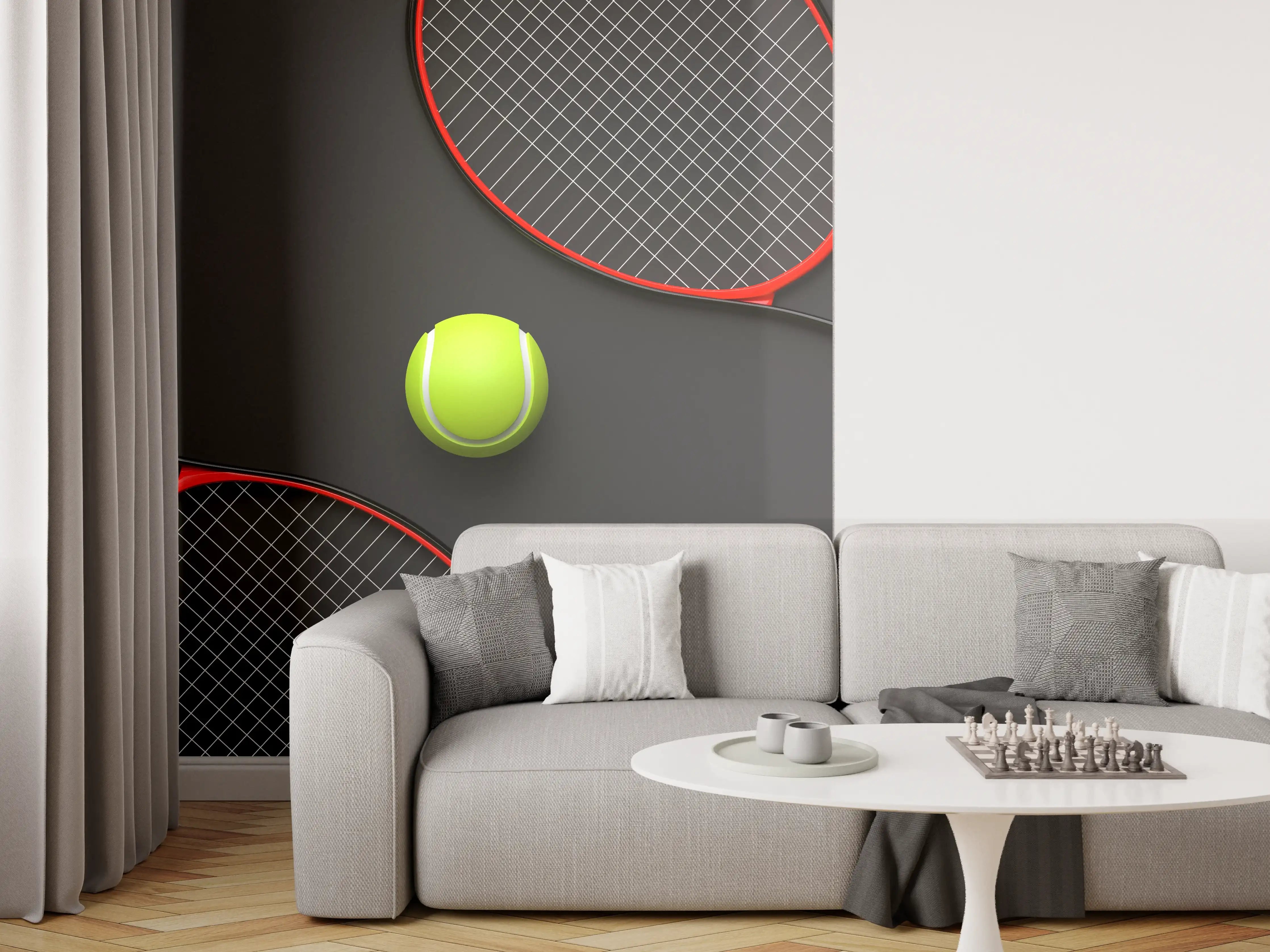 Wandverkleidung Wohnzimmer - Tennis - 3D Render