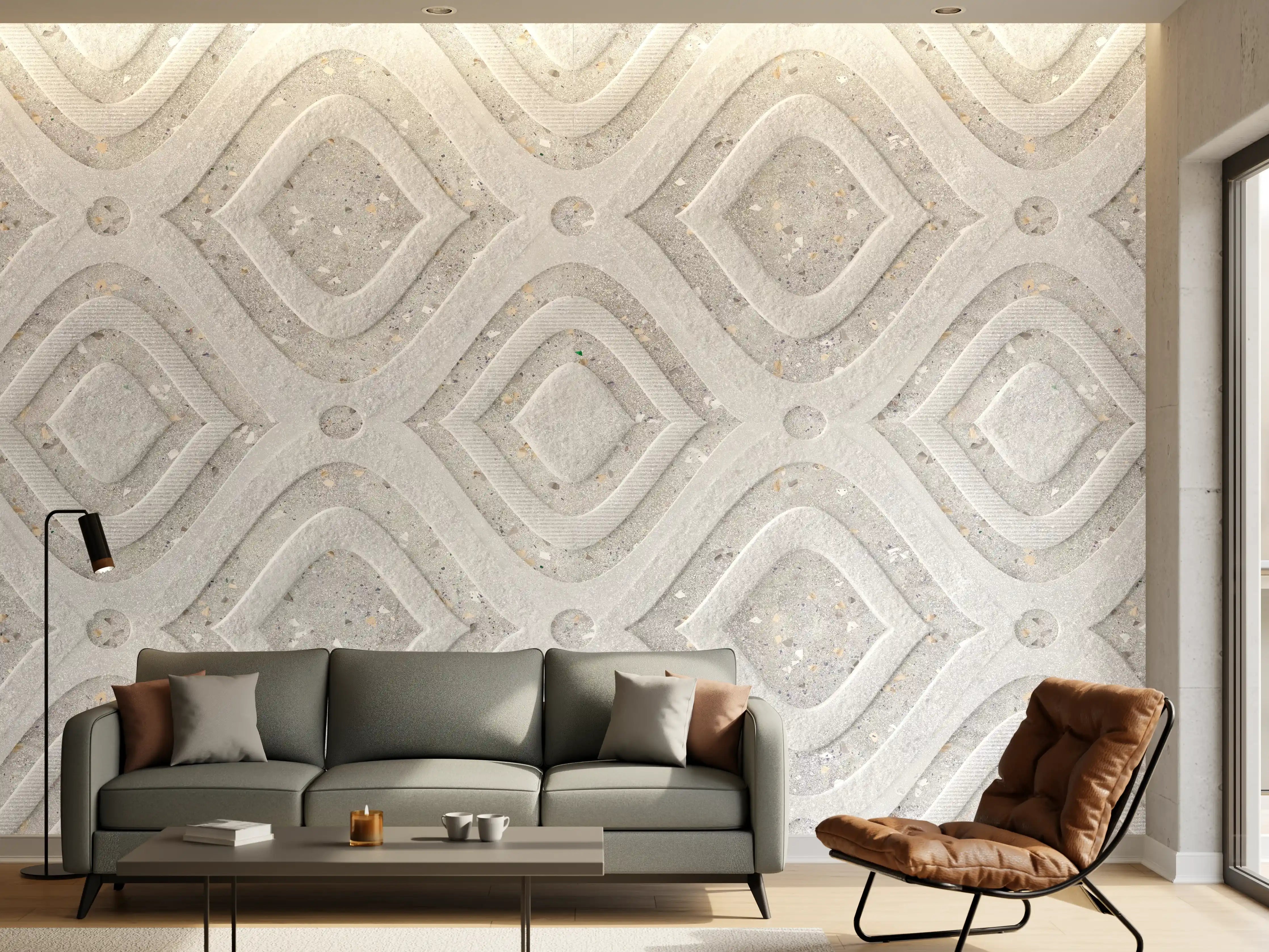 Wandverkleidung Wohnzimmer - Textur im Wellenmuster - 3D Illustration