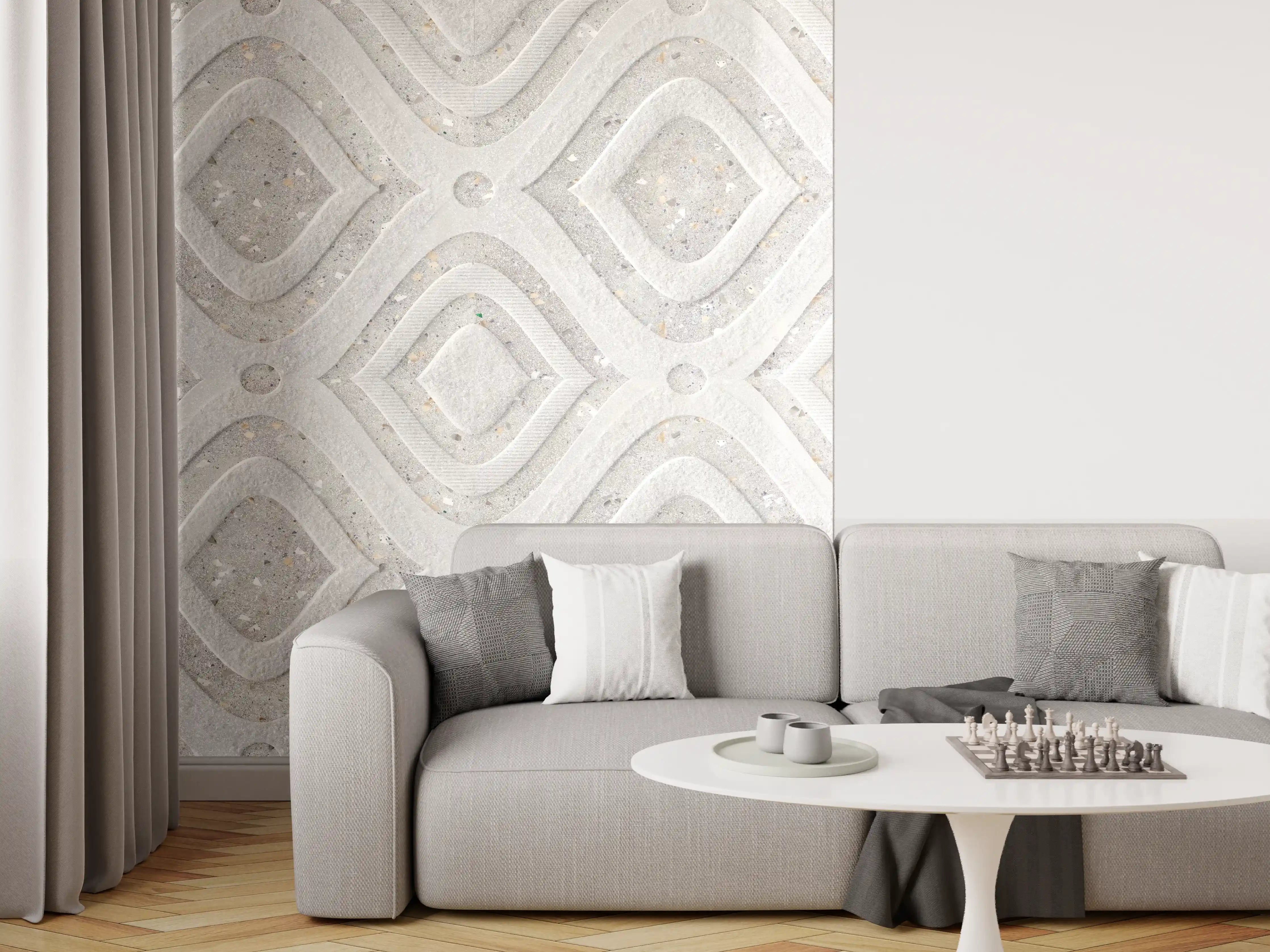 Wandverkleidung Wohnzimmer - Textur im Wellenmuster - 3D Illustration