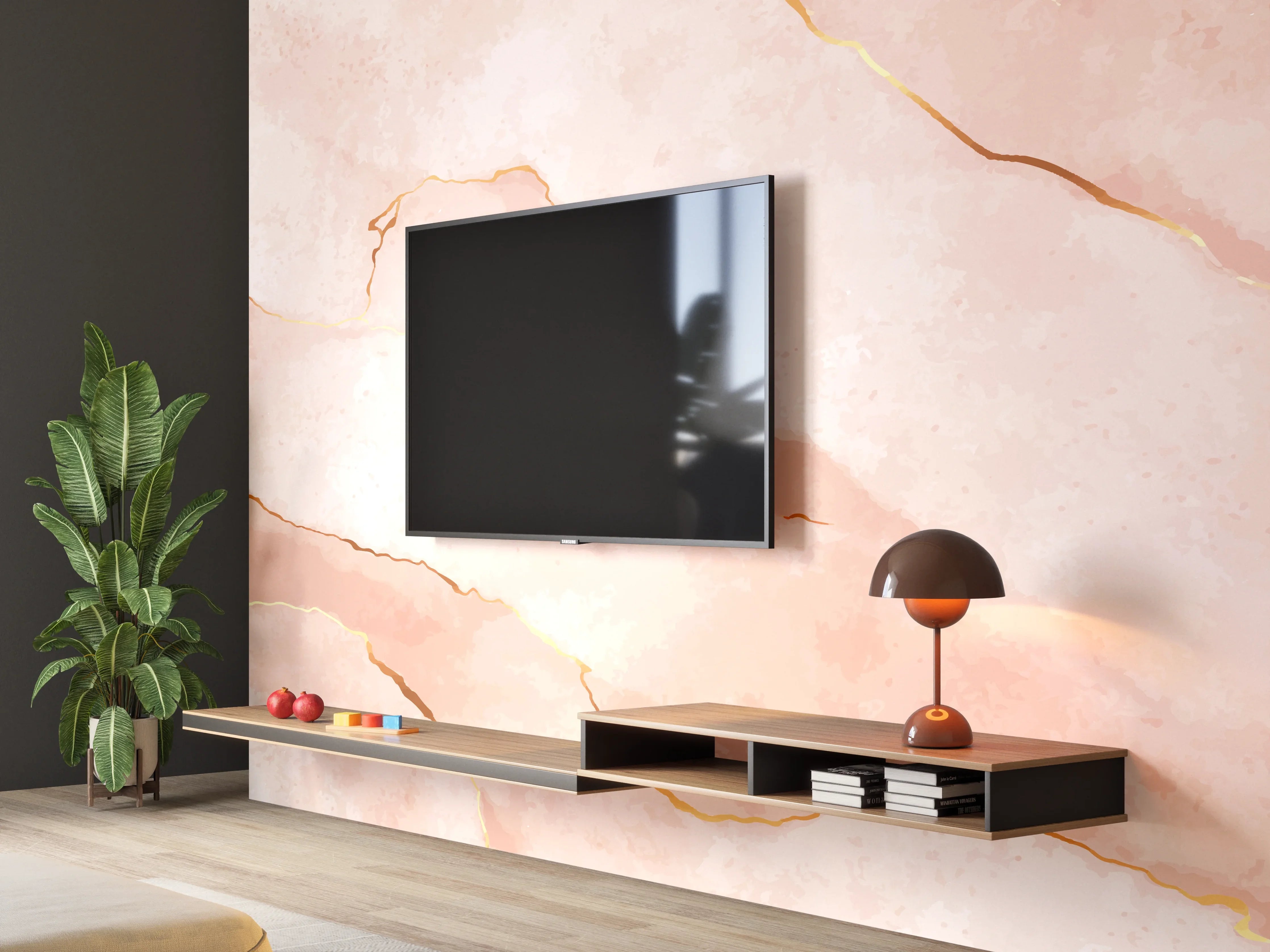 Wandverkleidung Wohnzimmer - Textur in Roségold - Marmor