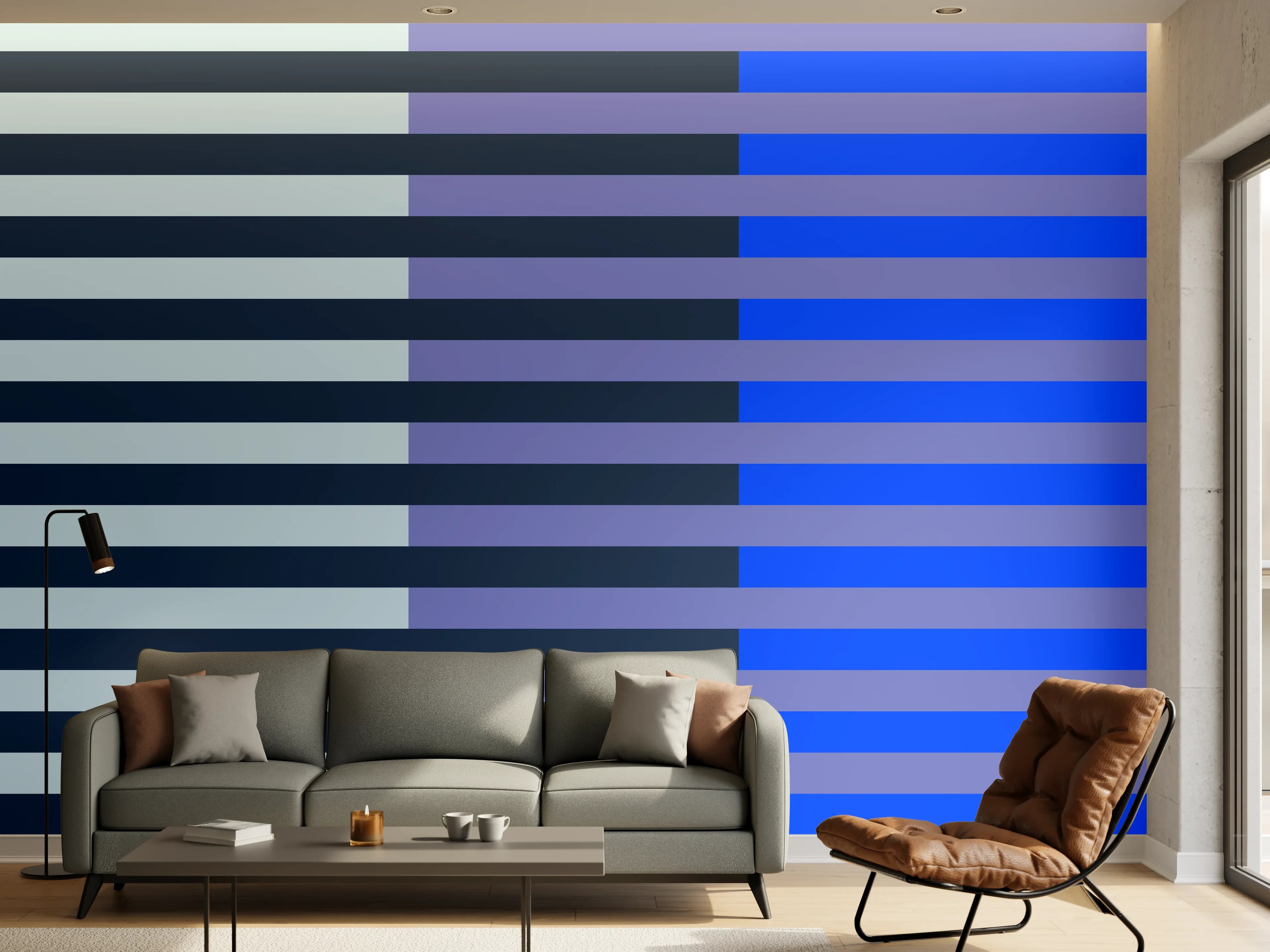 Wandverkleidung Wohnzimmer - The Blues - Multy Stripes - Blueberry