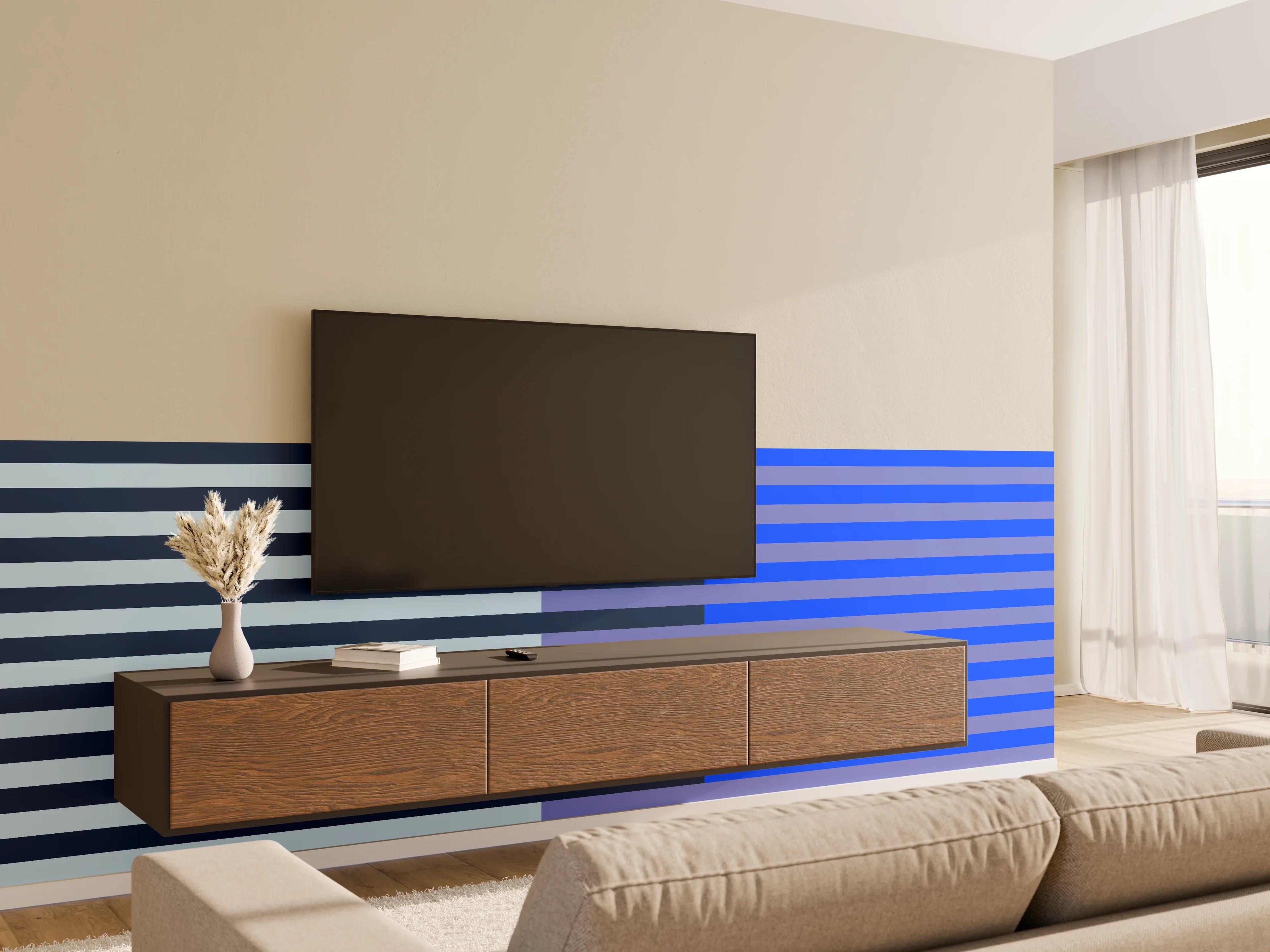 Wandverkleidung Wohnzimmer - The Blues - Multy Stripes - Blueberry