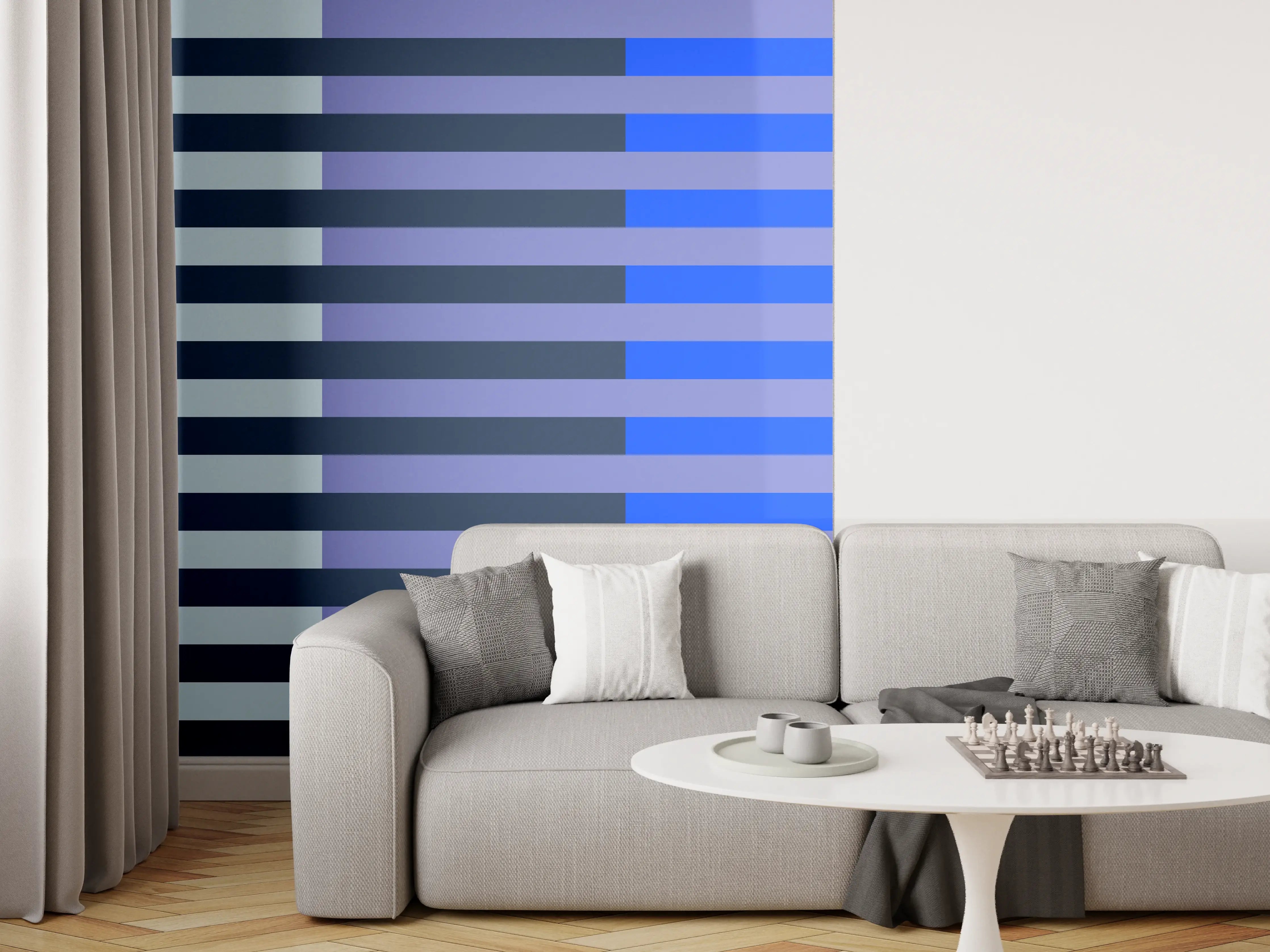 Wandverkleidung Wohnzimmer - The Blues - Multy Stripes - Blueberry
