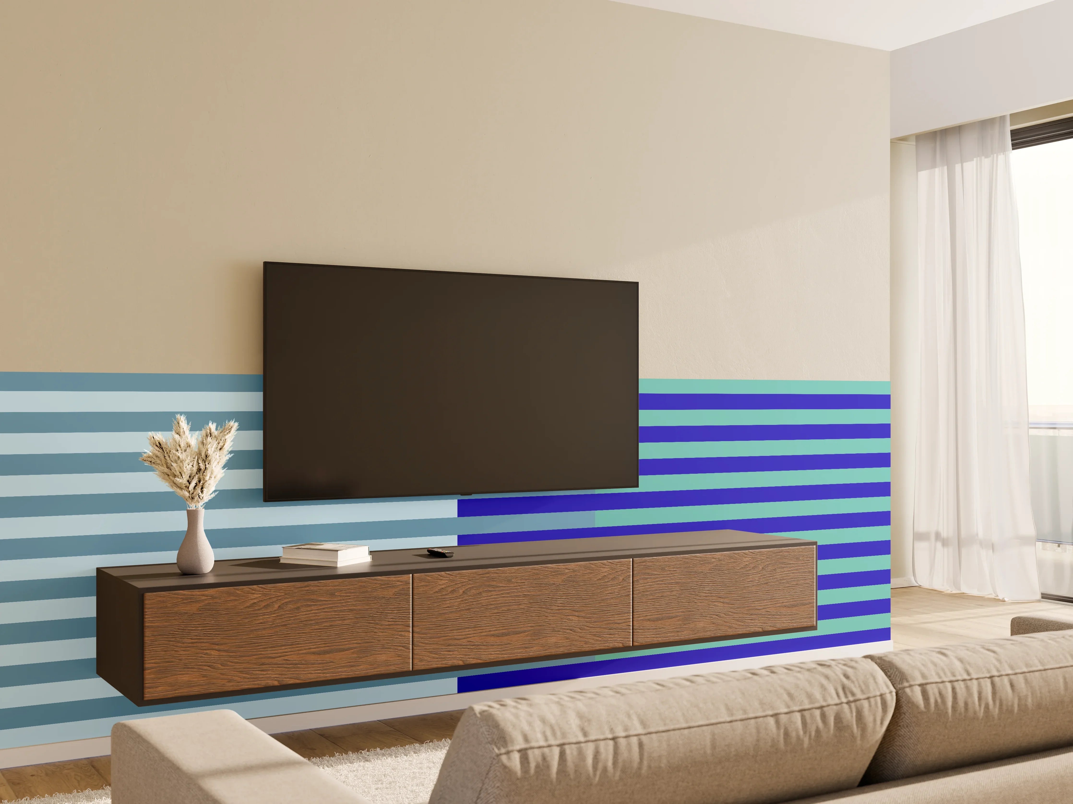 Wandverkleidung Wohnzimmer - The Blues - Multy Stripes - Ocean