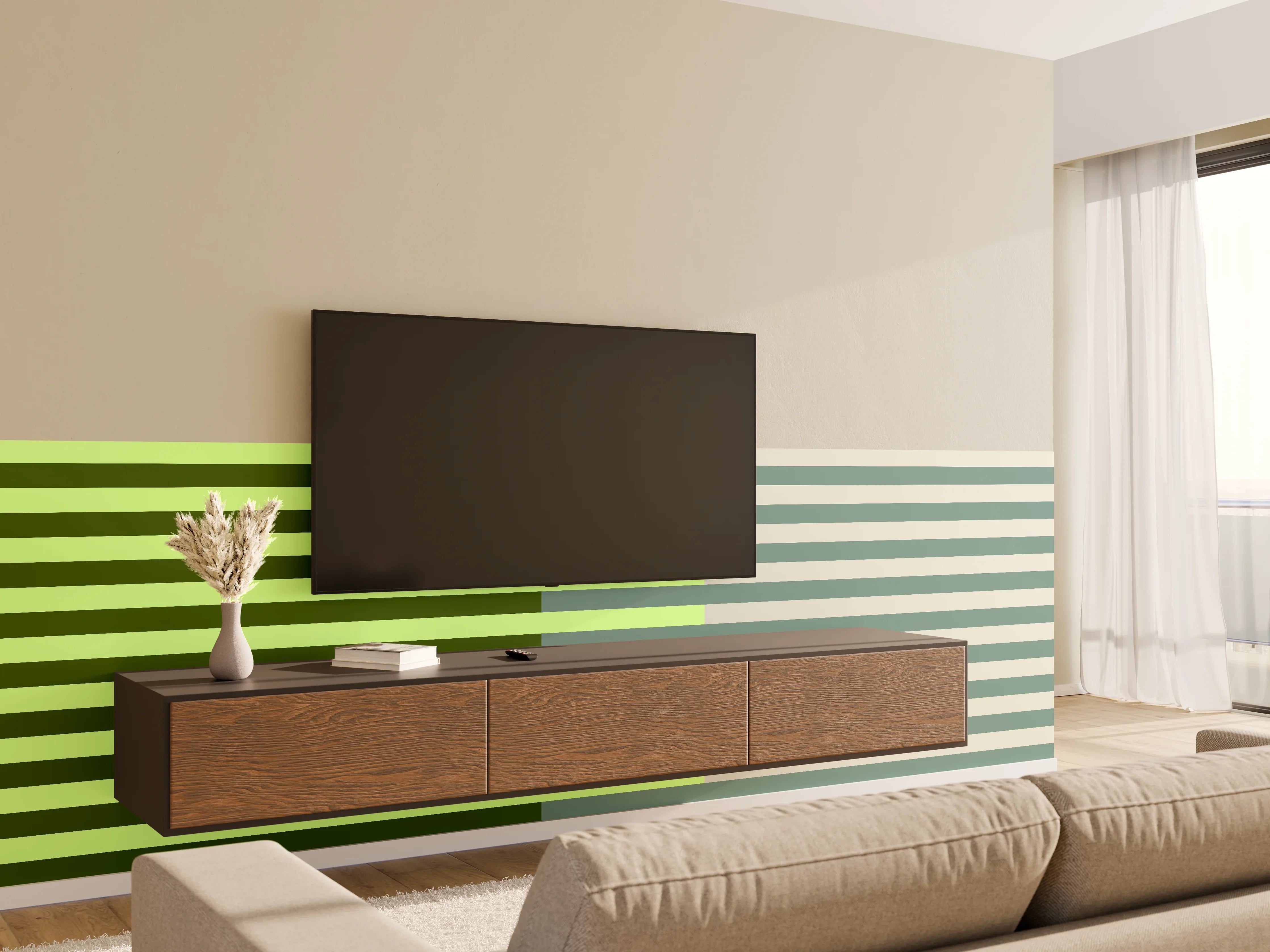 Wandverkleidung Wohnzimmer - The Greens - Multy Stripes - Granny Smith