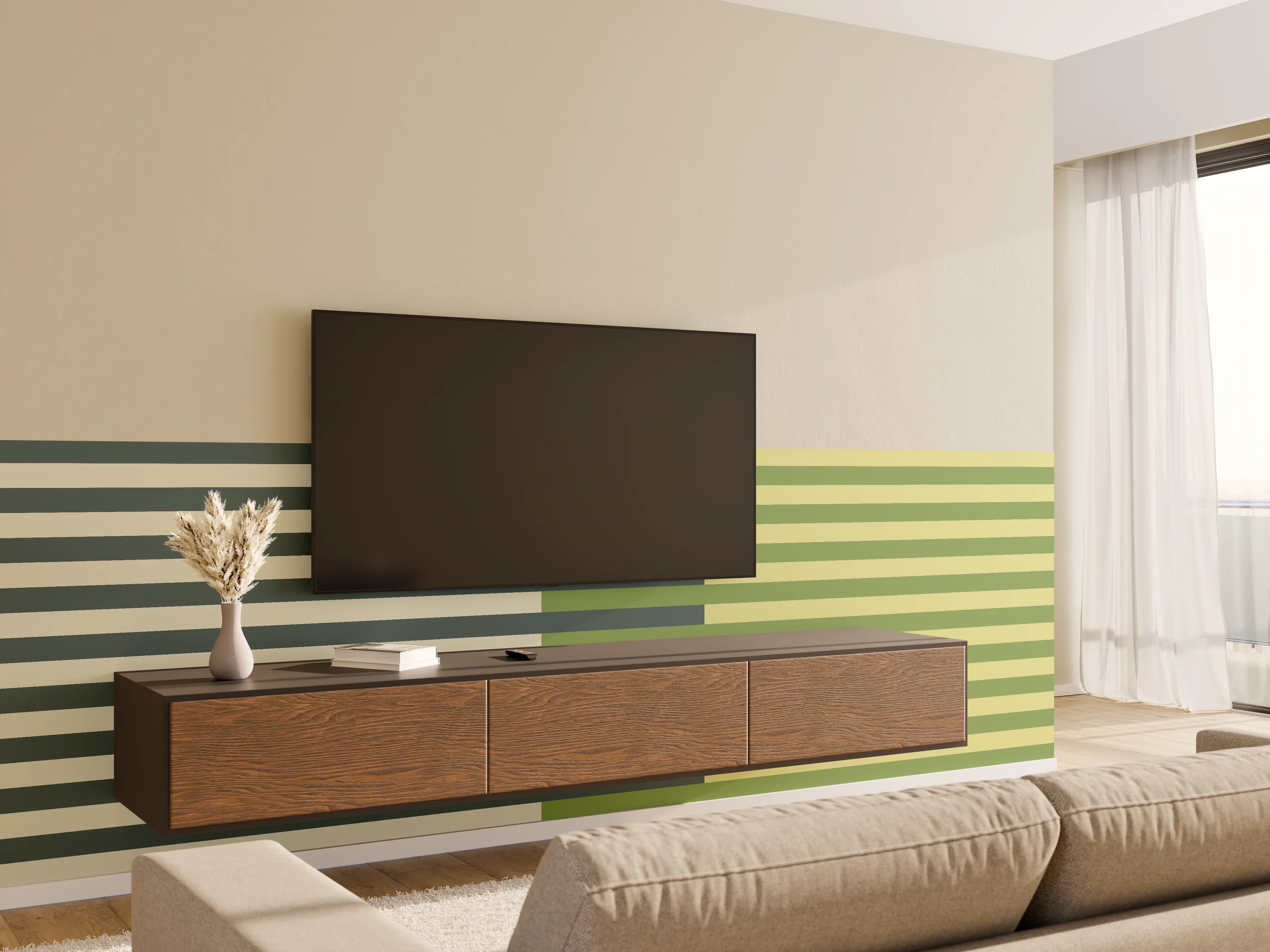 Wandverkleidung Wohnzimmer - The Greens - Multy Stripes - Pistachio