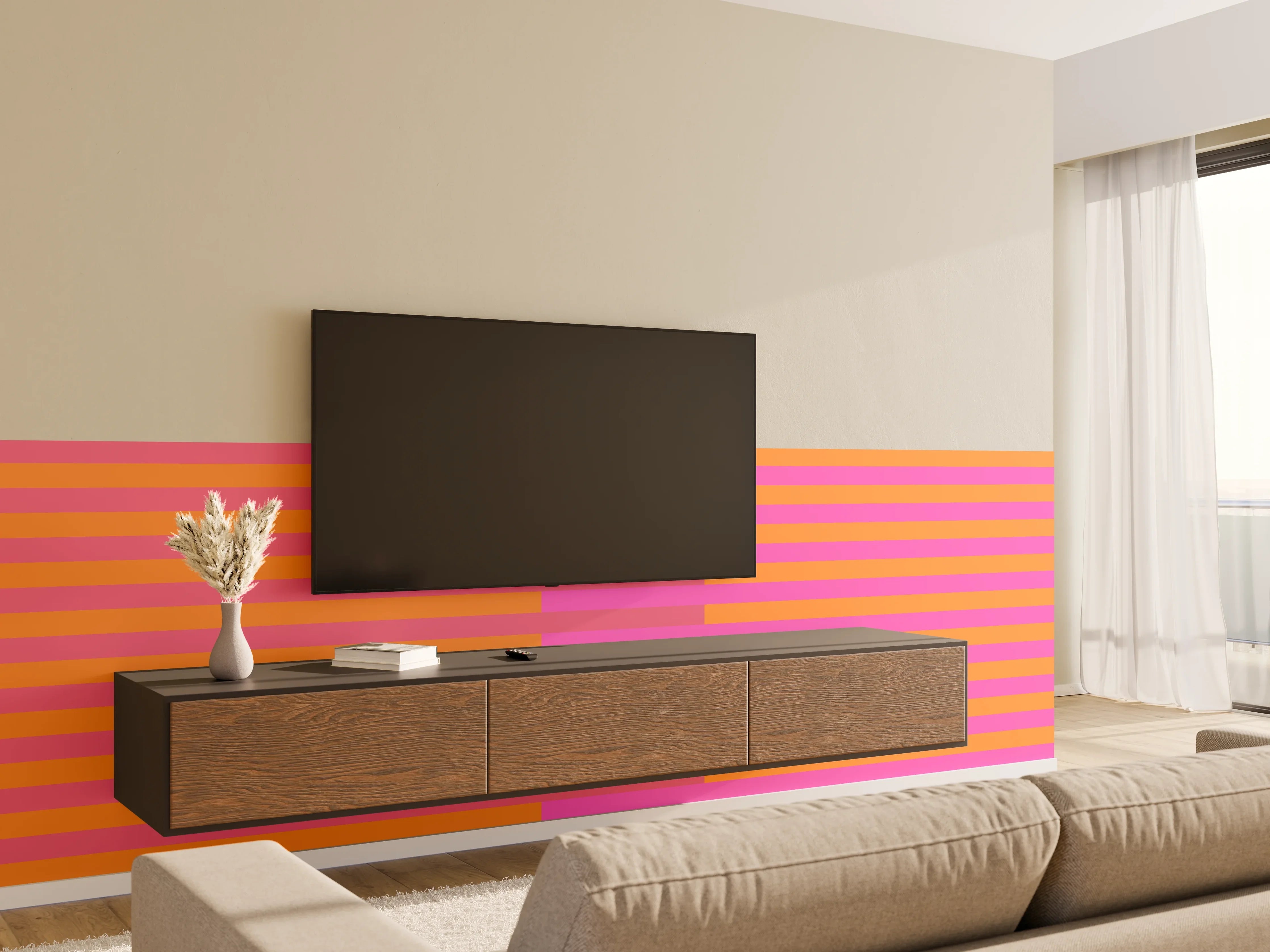 Wandverkleidung Wohnzimmer - The Oranges - Multy Stripes - Fuchsia