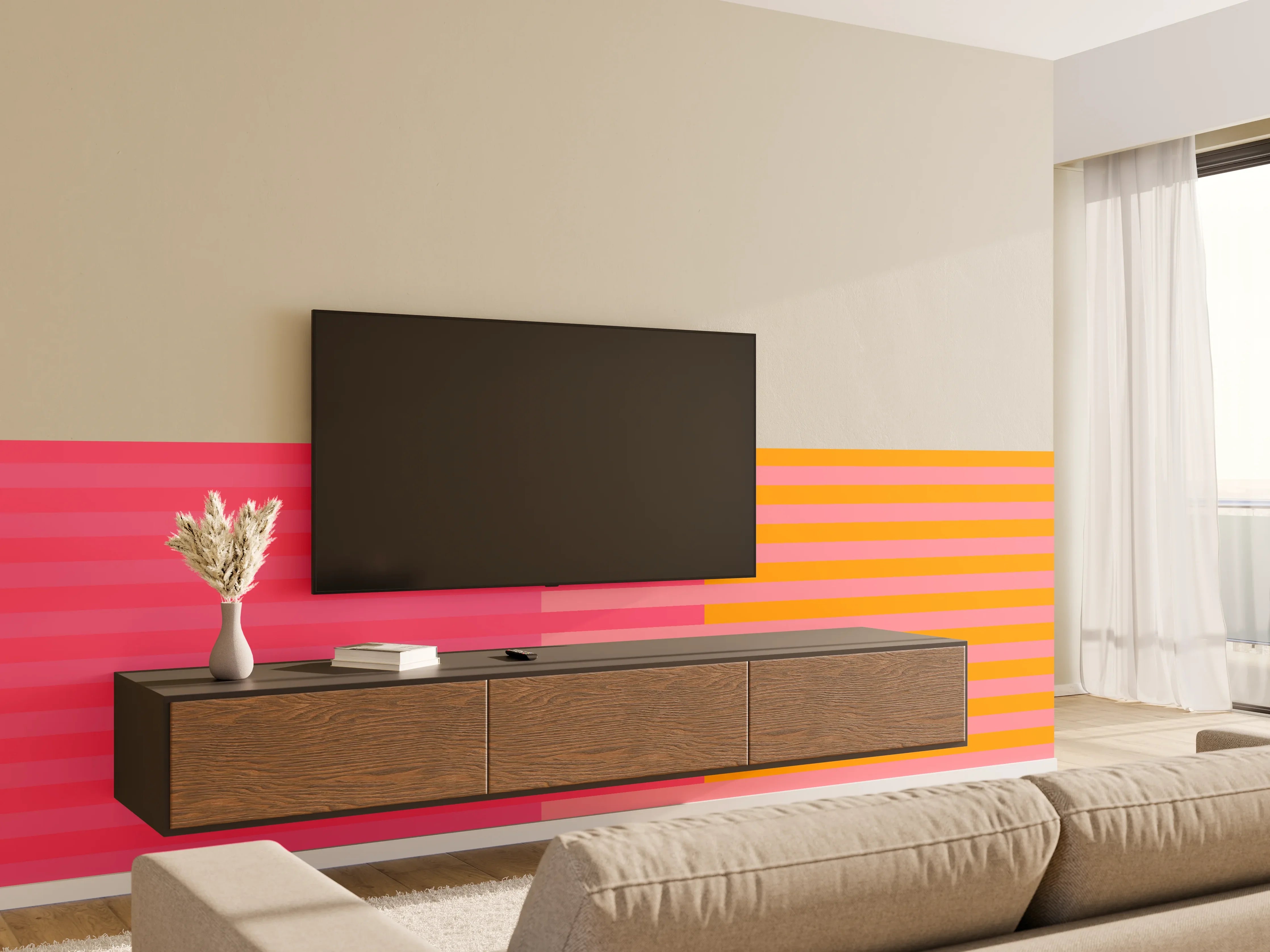 Wandverkleidung Wohnzimmer - The Oranges - Multy Stripes - Raspberry