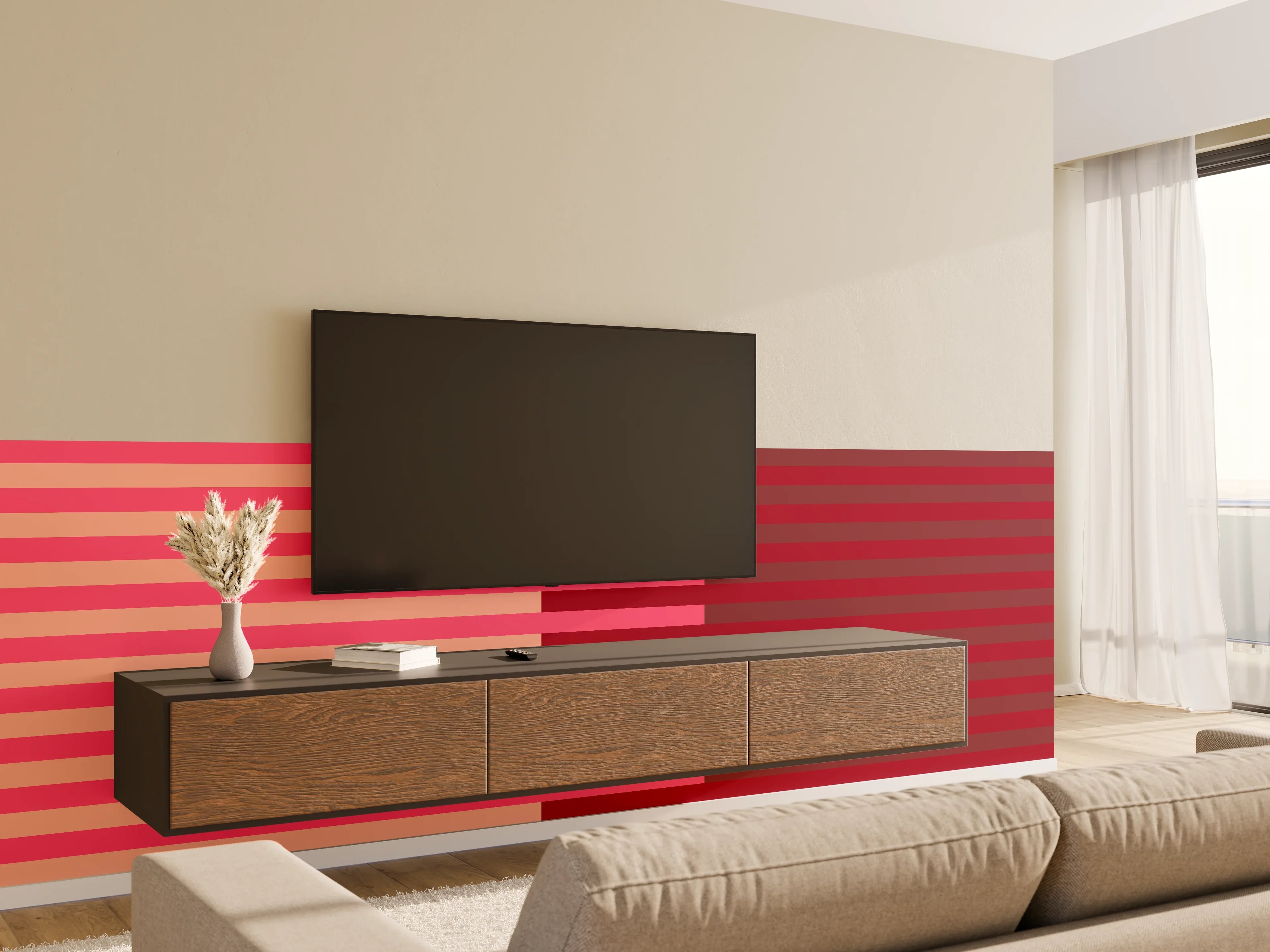 Wandverkleidung Wohnzimmer - The Reds - Multy Stripes - Cherry