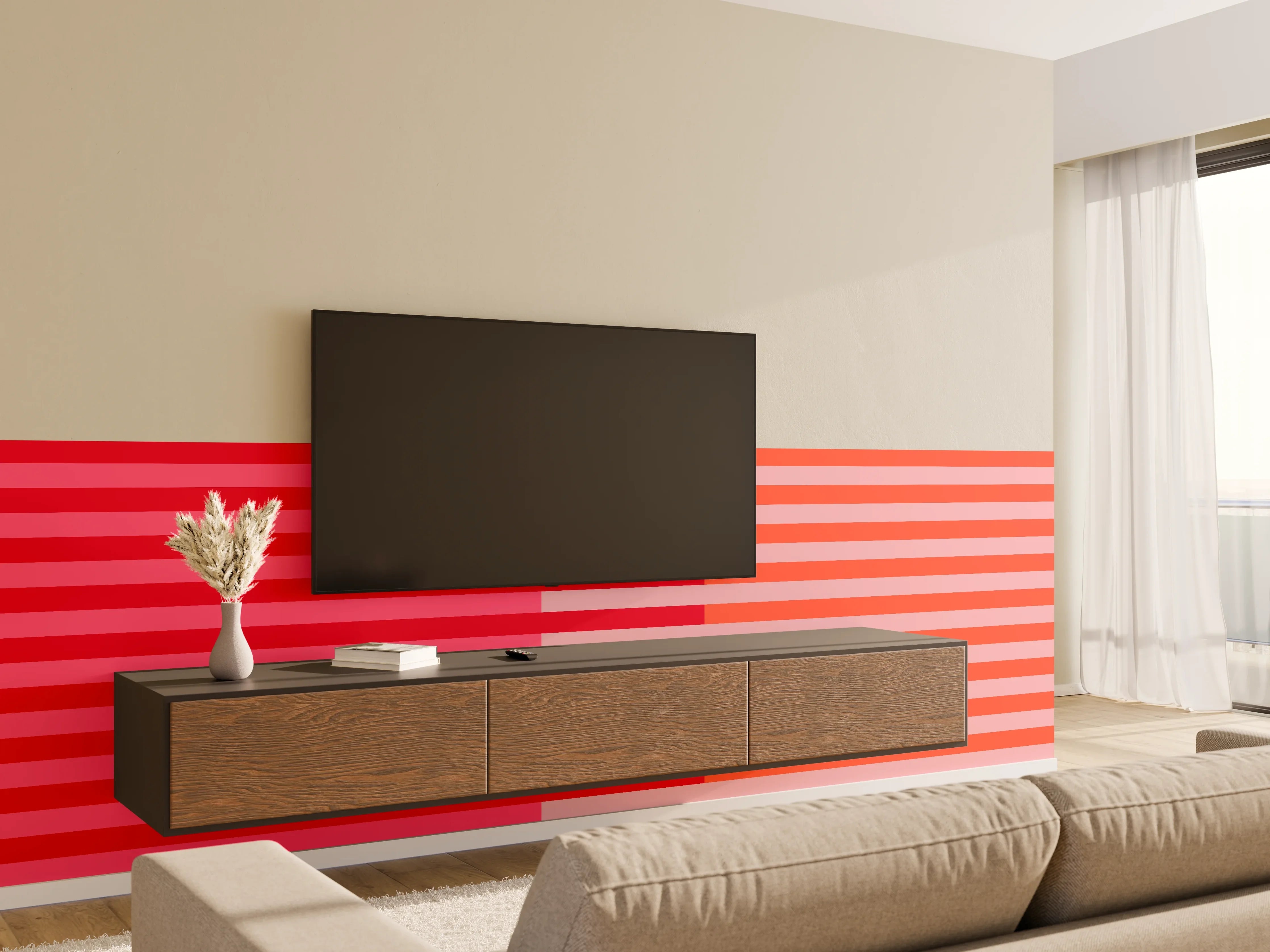 Wandverkleidung Wohnzimmer - The Reds - Multy Stripes - Strawberry