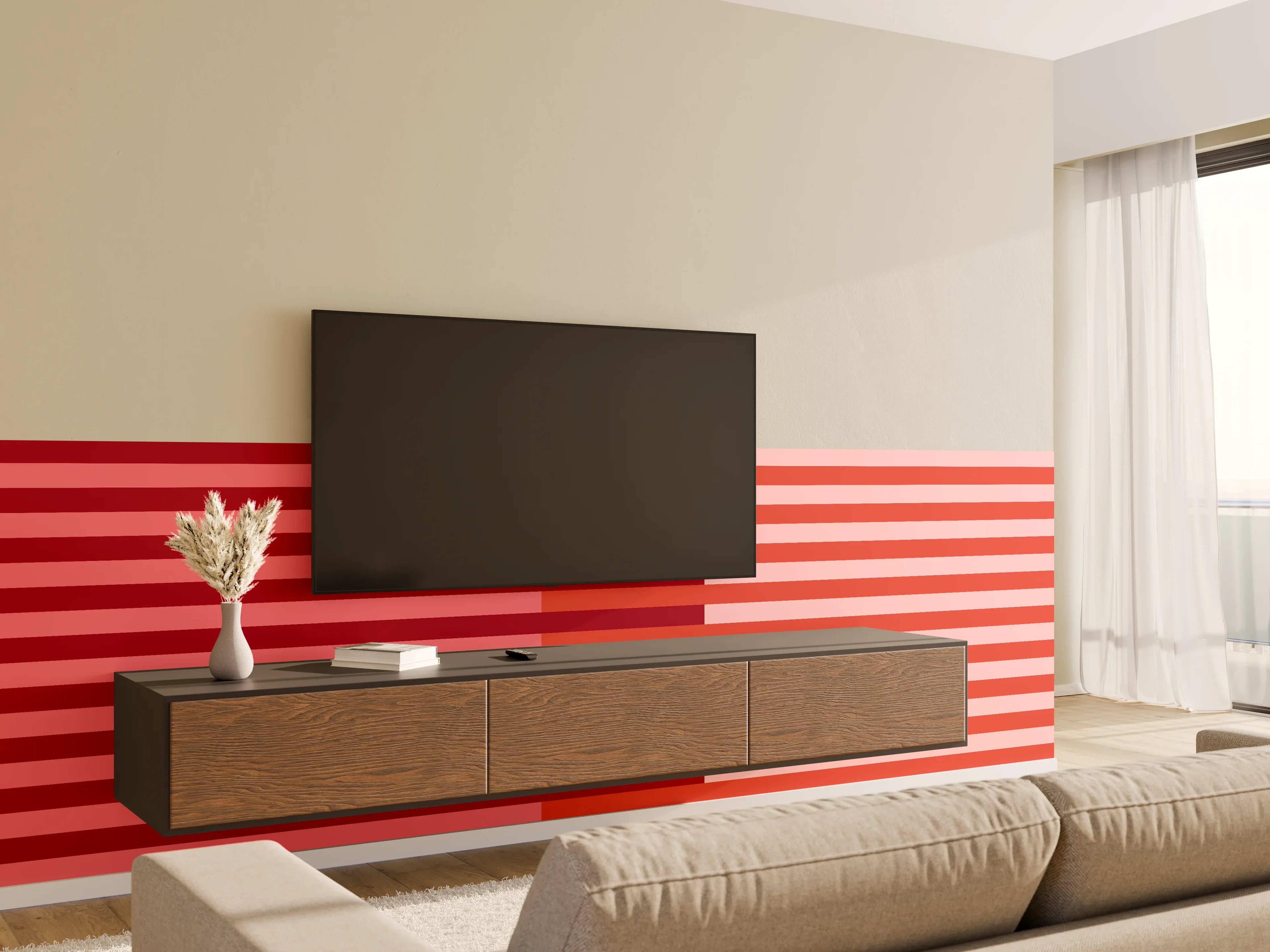 Wandverkleidung Wohnzimmer - The Reds - Multy Stripes - Tomato
