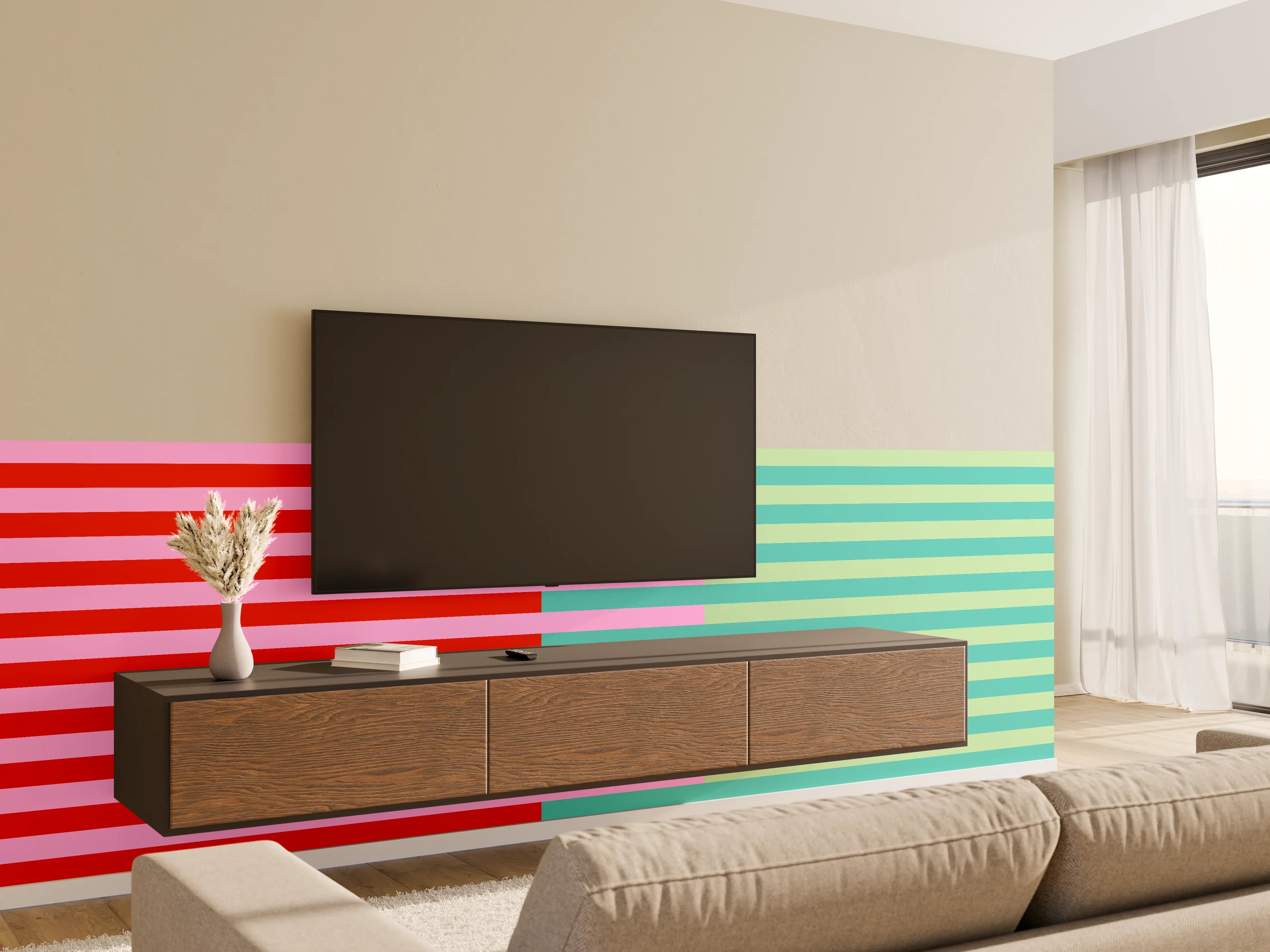 Wandverkleidung Wohnzimmer - The Springs - Multy Stripes - Peony